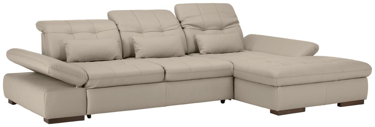 Wohnlandschaft Sanfino Leder Hellgrau - Chromfarben/Hellgrau, KONVENTIONELL, Leder/Metall (305/79-96/199cm) - Premium Living