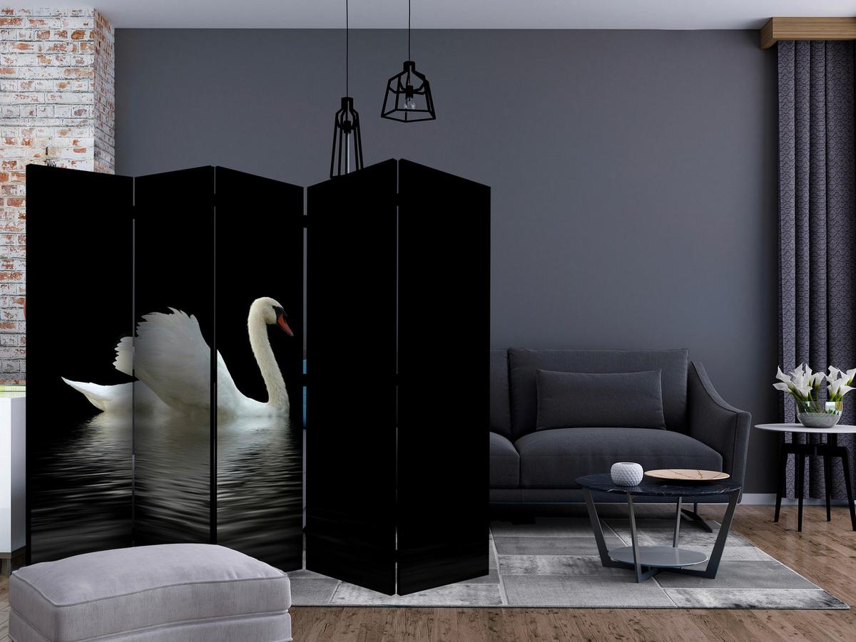 Paravan Swan I, 5-Delni, Dvostranski - črna/bela, Basics, tekstil/les (225/172/3cm) - artgeist