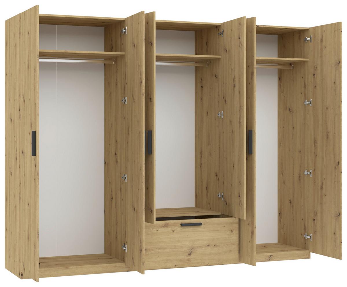 Drehtürenschrank Milos Eiche Artisan - Schwarz/Eiche Artisan, Modern, Glas/Holzwerkstoff (270/210/54cm) - Mömax