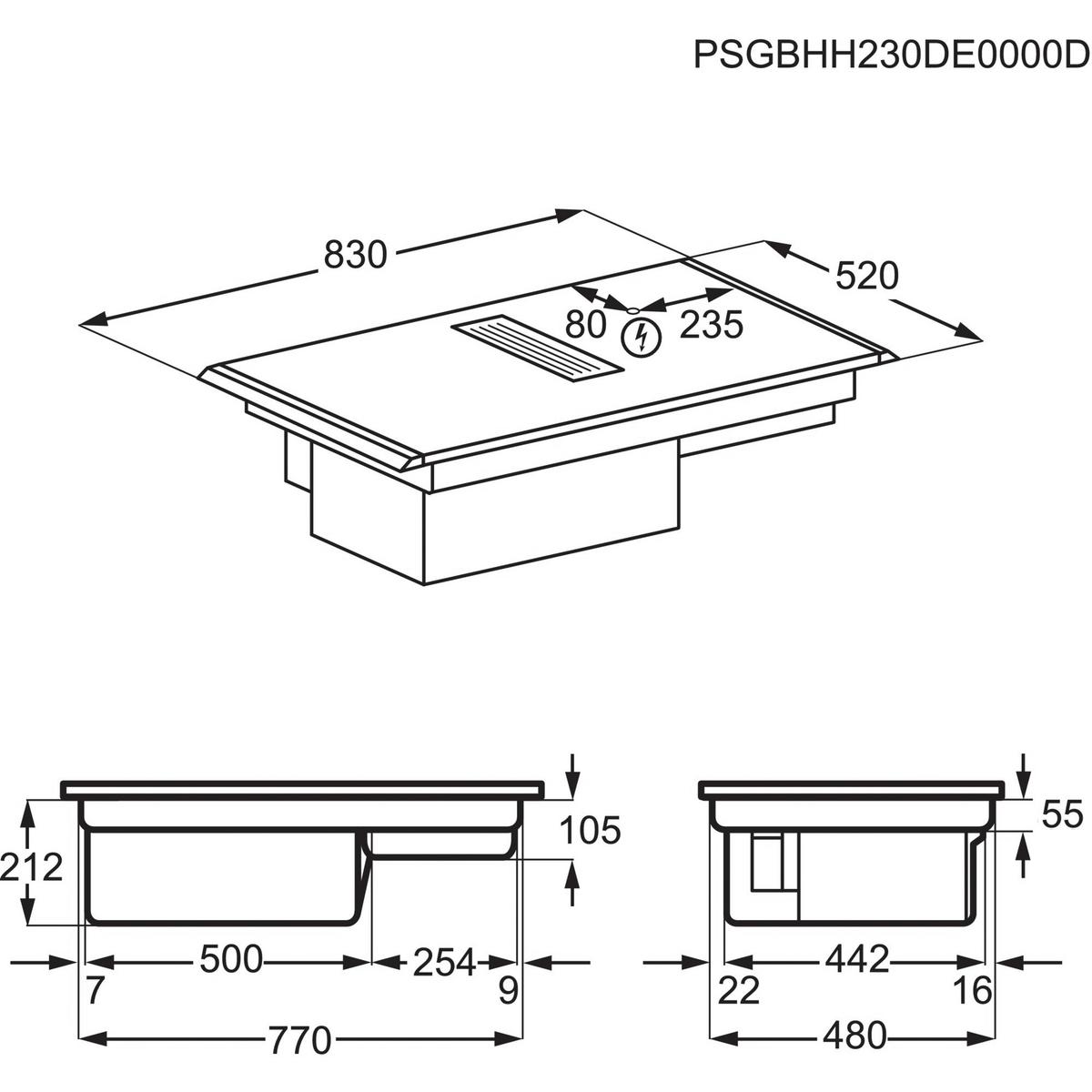 Kochfeld-Dunstabzug-Kombi XCD6847AB - MODERN (83/21,2/52cm) - AEG