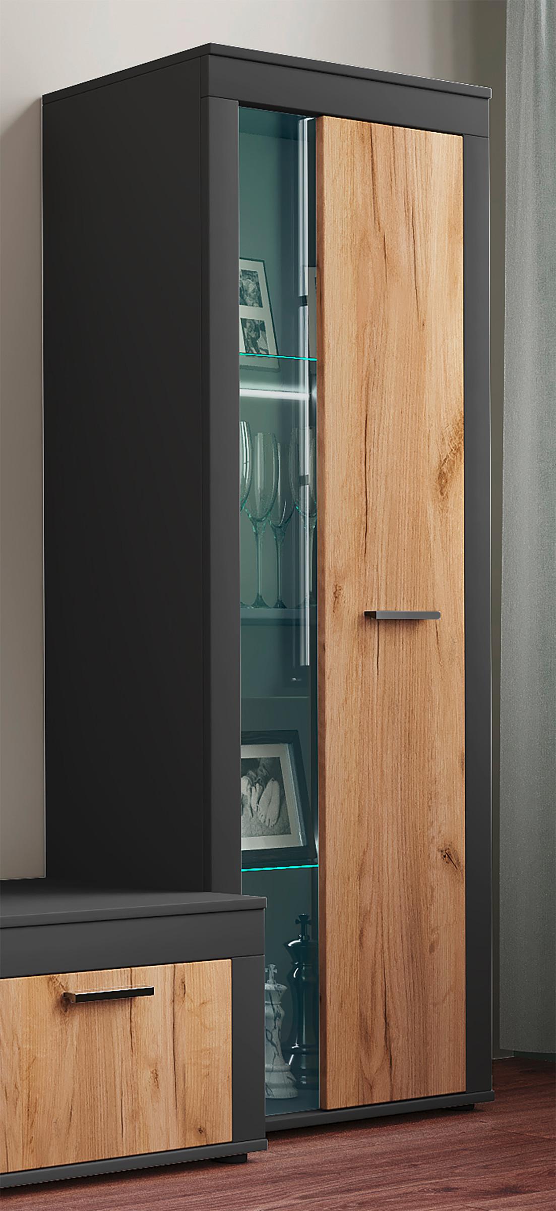 VITRINE USILO VITRINE - Honigeiche/Anthrazit, Design, Glas/Holzwerkstoff (60/159/35cm) - MID.YOU