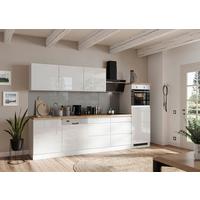 Küchenzeile Monza mit Geräten ca. 300 cm Weiß/Eiche - Weiß Hochglanz/Eiche Wotan, LIFESTYLE, Holzwerkstoff (300cm) - Held