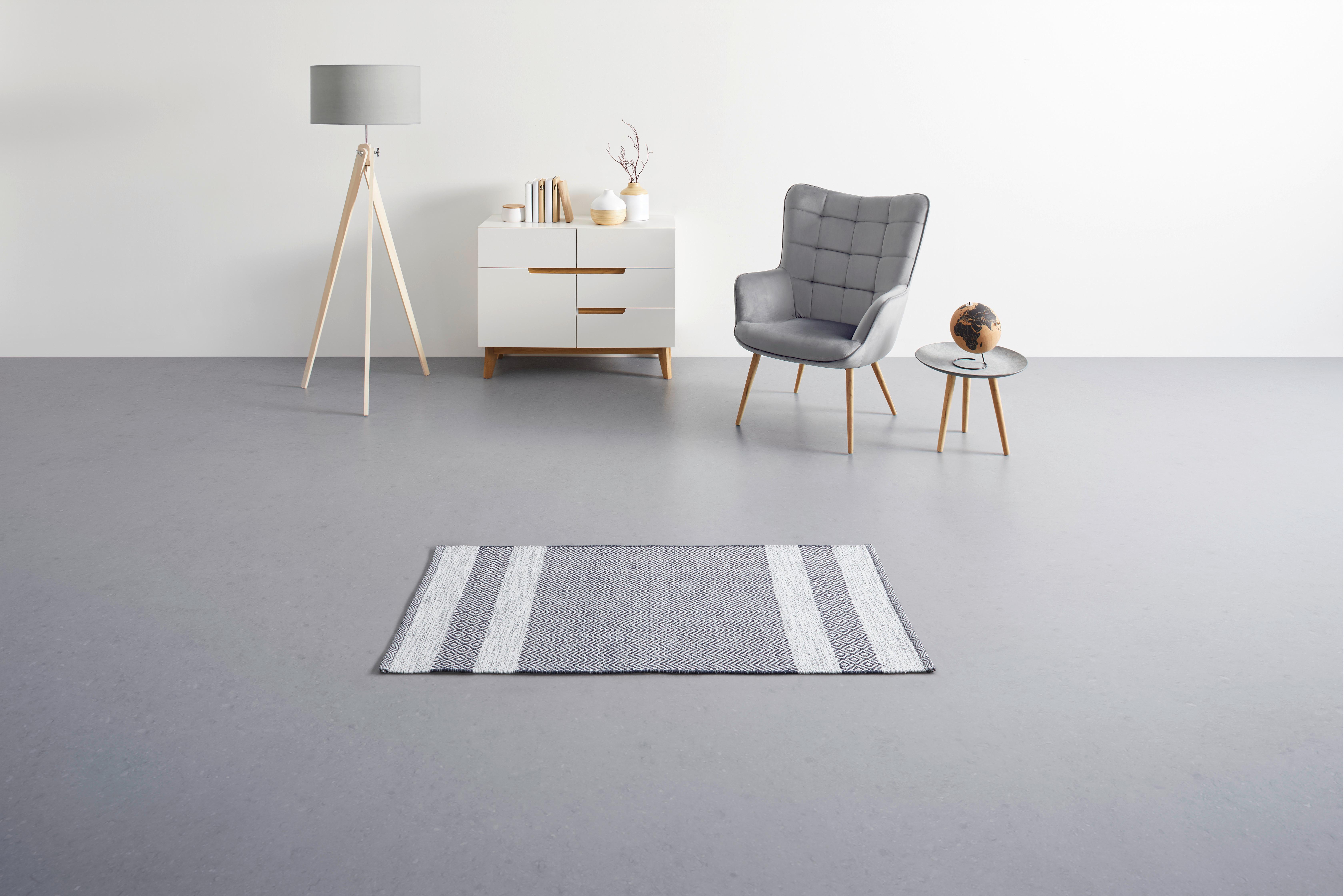 HANDVÄVD MATTA ELISA - vit/mörkgrå, Modern, textil (60/120cm) - Mömax