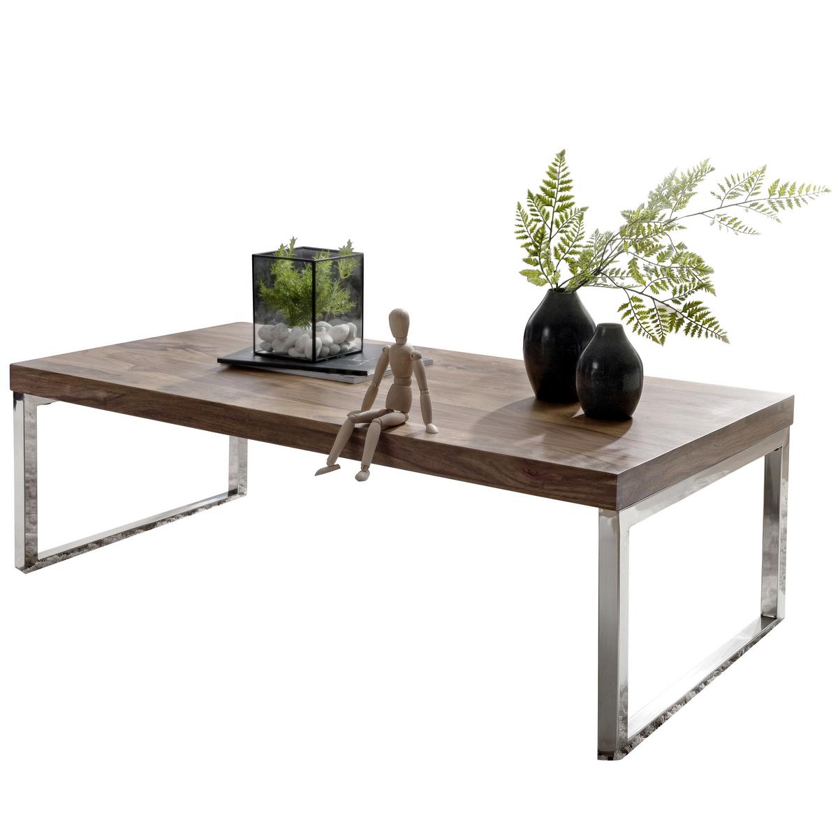 Couchtisch "Guna" ca. 120x60 cm, aus Sheesham - Chromfarben/Sheeshamfarben, Design, Holz/Metall (120/60/40cm) - MID.YOU