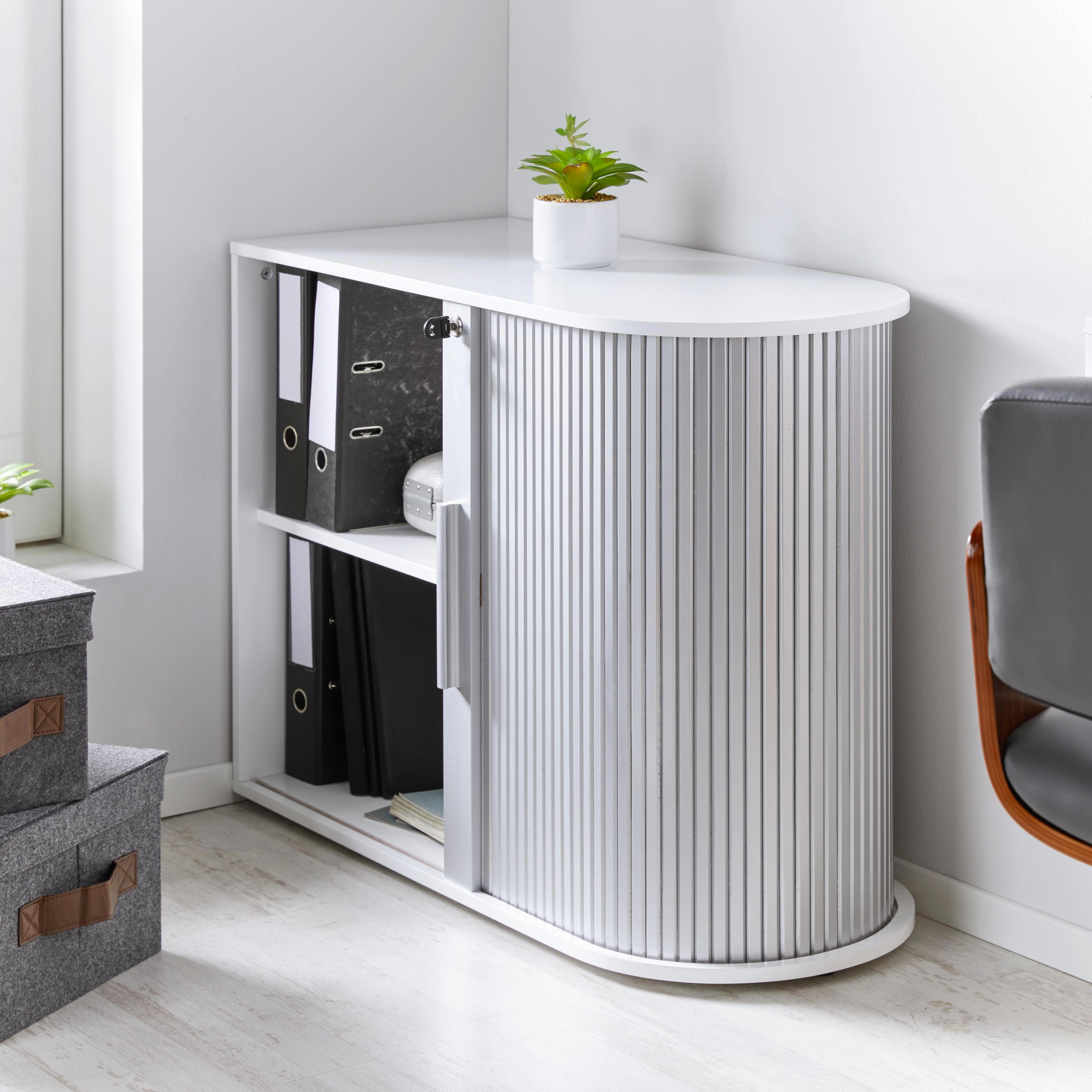 Aktenschrank Basic - Silberfarben/Weiß, MODERN, Holz/Holzwerkstoff (92/70/40cm) - Bessagi Home