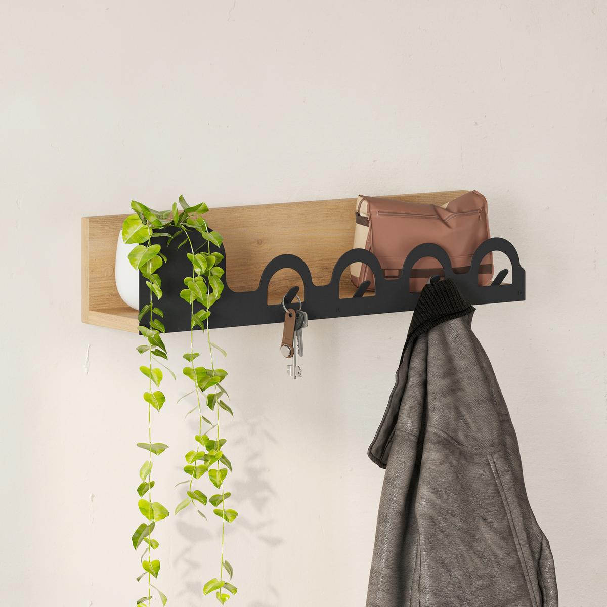 Wandgarderobe Liora ca. 63x14x14 cm Eiche dunkel - Eiche dunkel, Design, Holzwerkstoff/Metall (63/14/14cm) - Livetastic
