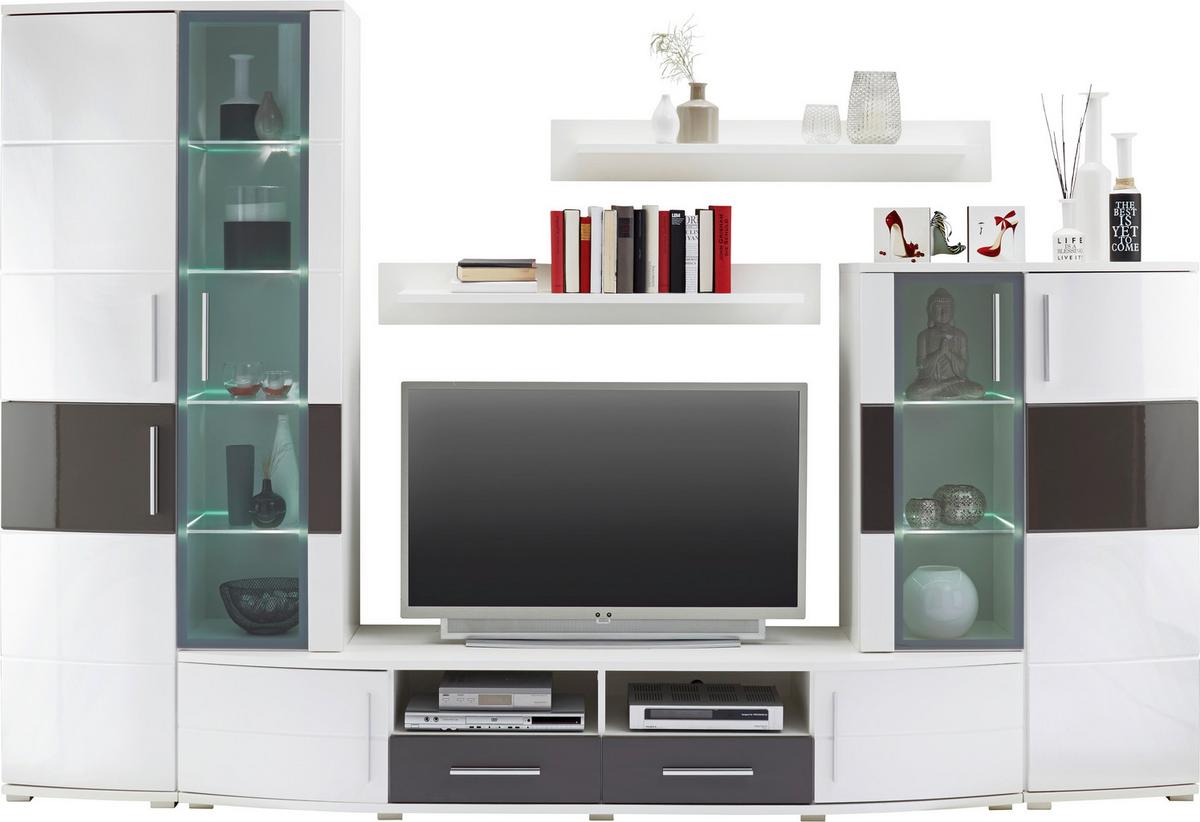 Wohnwand in Weiss/Grau Hochglanz - Weiss/Grau, Modern, Holz (296/198/50cm) - Mömax