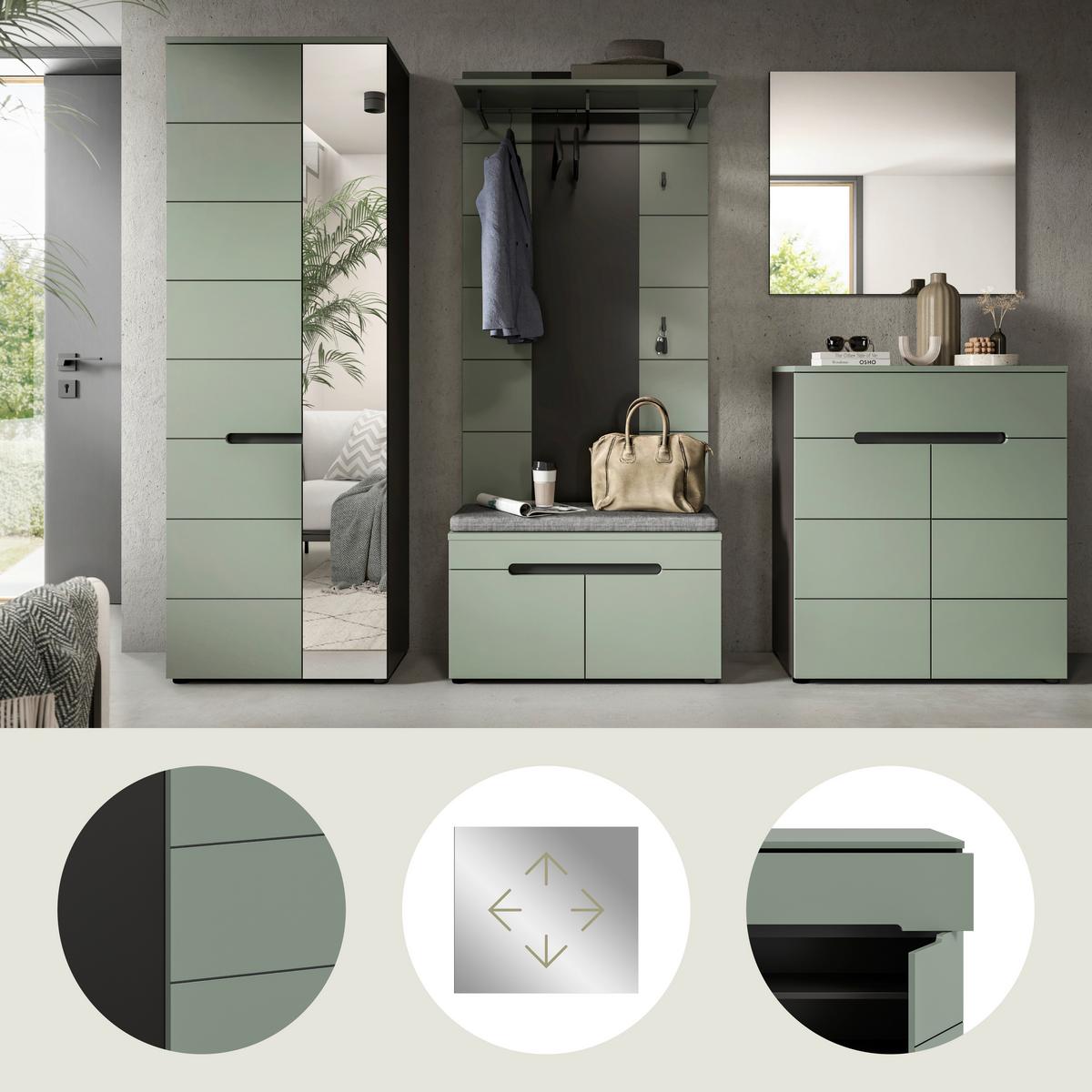 Predsoba Canu, Sivozelena, Z Blazino, 6-Delna - siva/sivozelena, Design, leseni material (255/190/37cm) - Livetastic