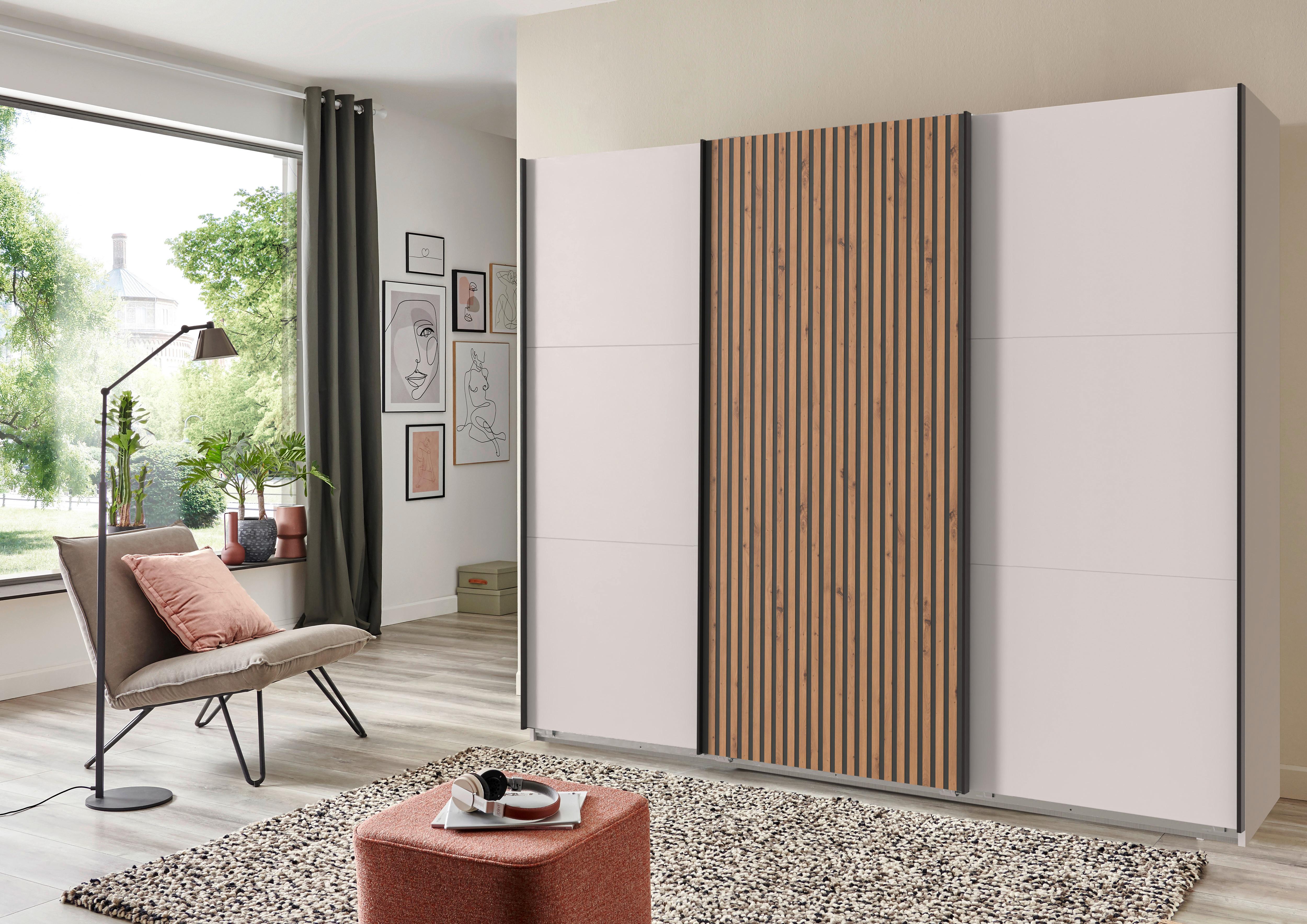 Omara Z Drsnimi Vrati Andorra, Bela, Barva Hrasta, Š. 300 Cm - črna/barve hrasta, Konvencionalno, kovina/leseni material (300/218/65cm) - Premium Living