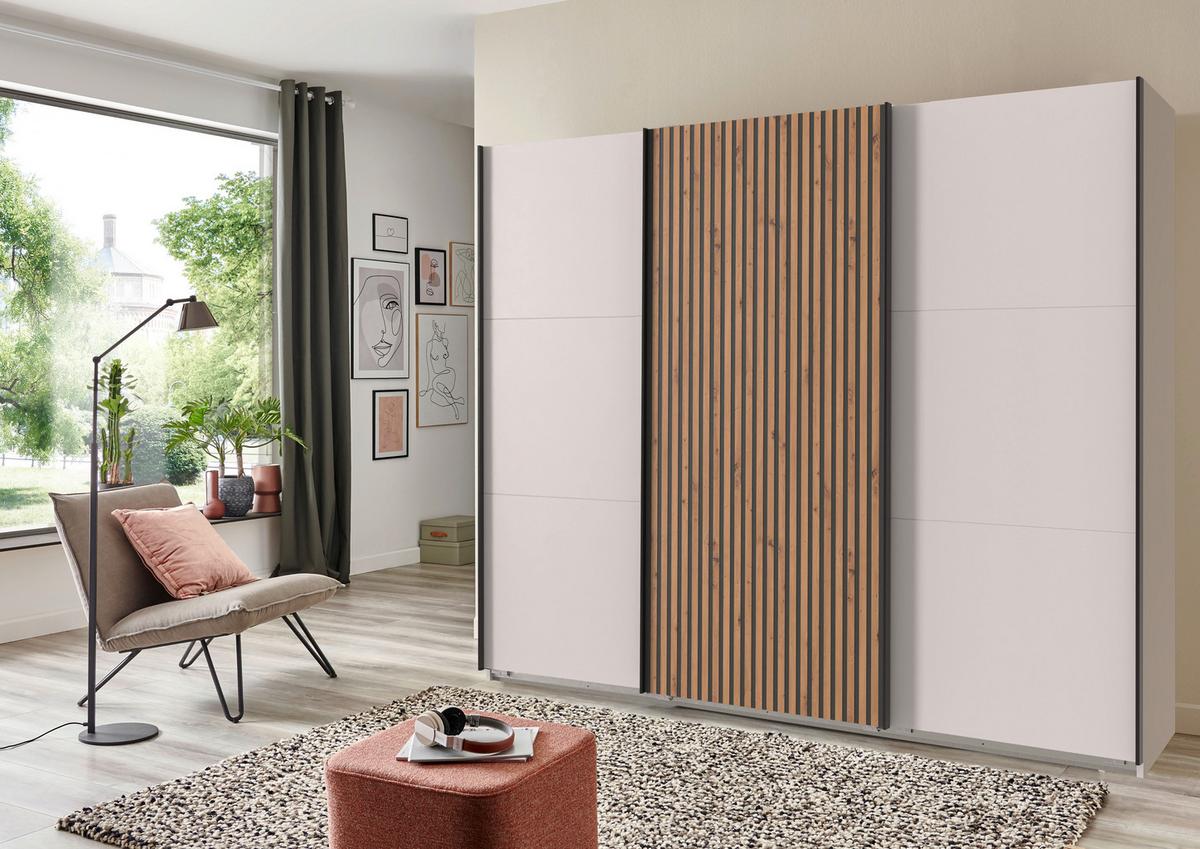 DULAP USI CULISANTE ANDORRA - alb/culoare lemn stejar, Konventionell, material pe bază de lemn (300/218/65cm) - Premium Living