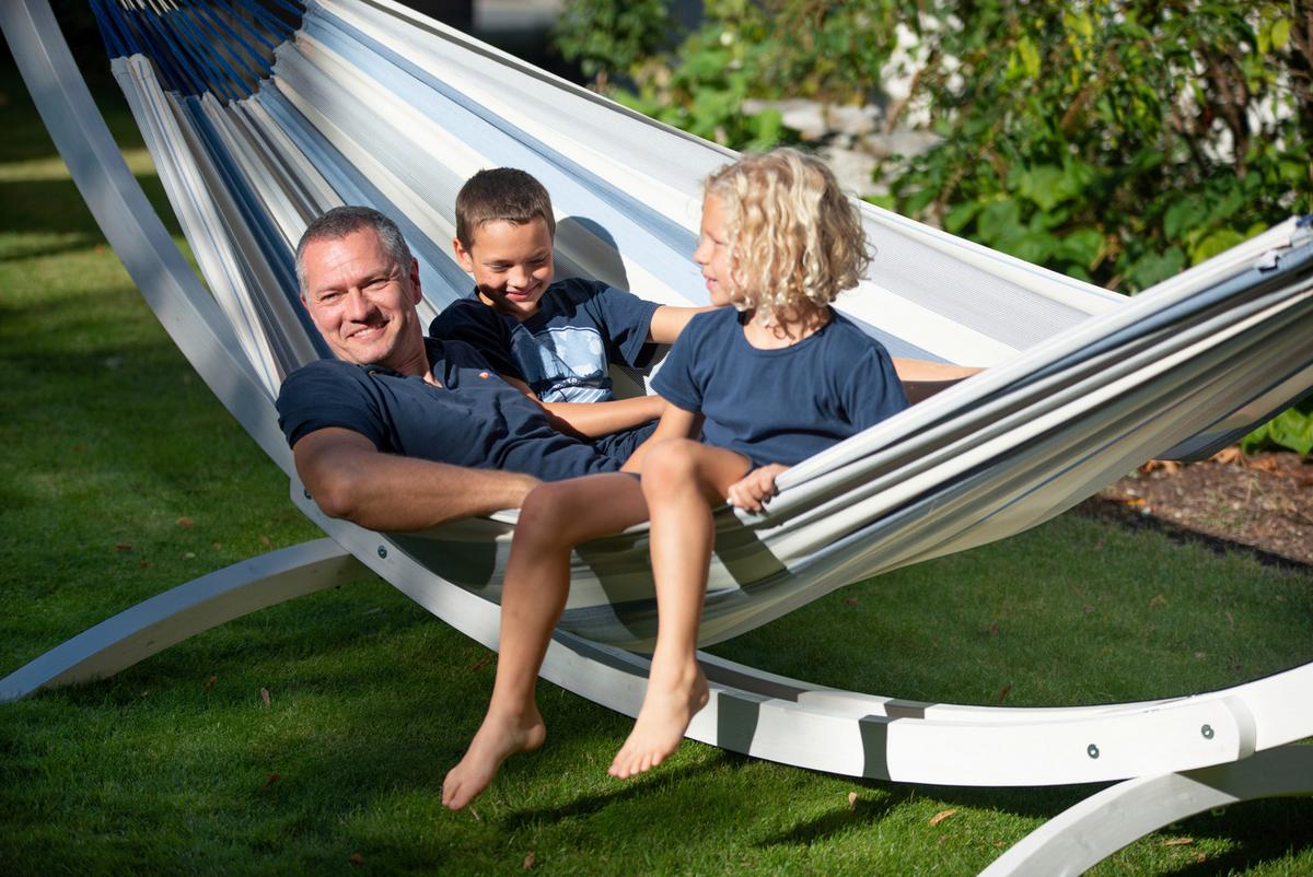 Hängematte Classic Double Hammock Outdoor Blau/Weiß - Blau/Weiß, KONVENTIONELL, Textil (160/350cm) - La Siesta