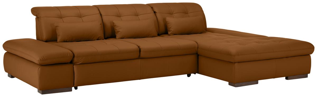 Wohnlandschaft Sanfino Leder Dunkelorange - Chromfarben/Dunkelorange, KONVENTIONELL, Leder/Metall (305/79-96/199cm) - Premium Living