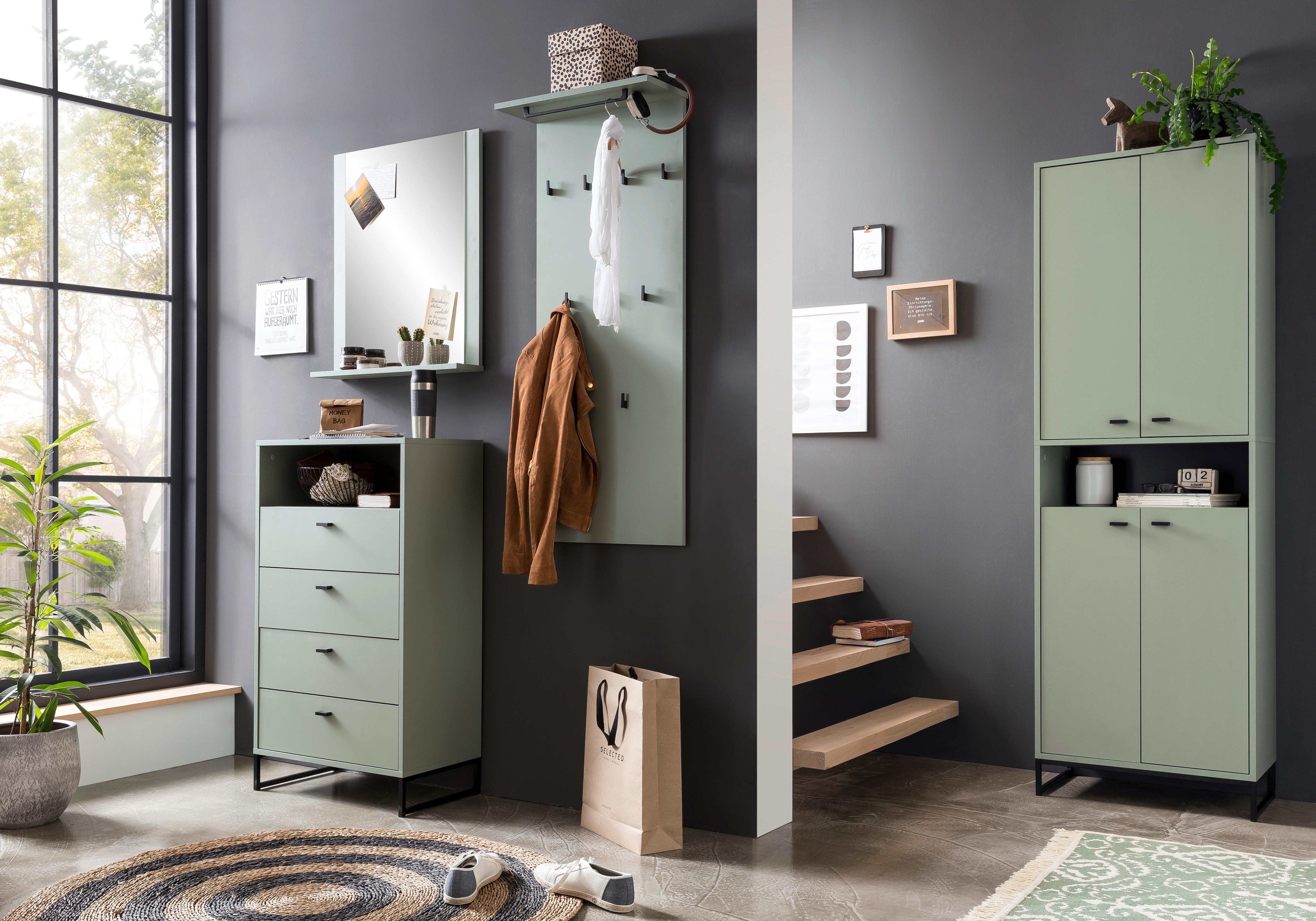 Highborad Janne ca.60,2x103,9x33,5cm Pistazie - Schwarz/Grün, LIFESTYLE, Holzwerkstoff/Metall (60,2/103,9/33,5cm) - MID.YOU