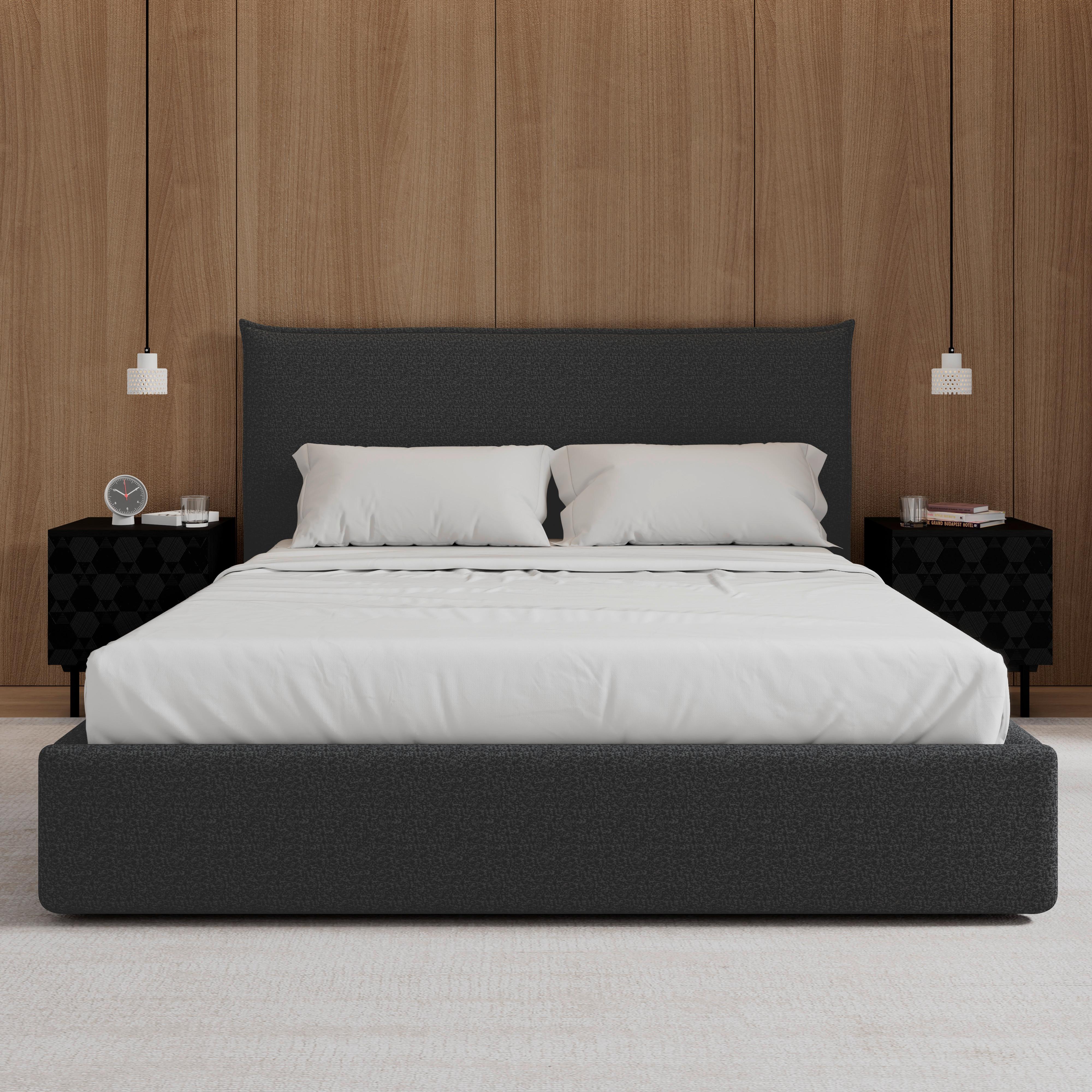 STOPPAD SÄNG ALBA - mörkgrå/svart, Modern, trä/textil (180/200cm) - Bessagi Home