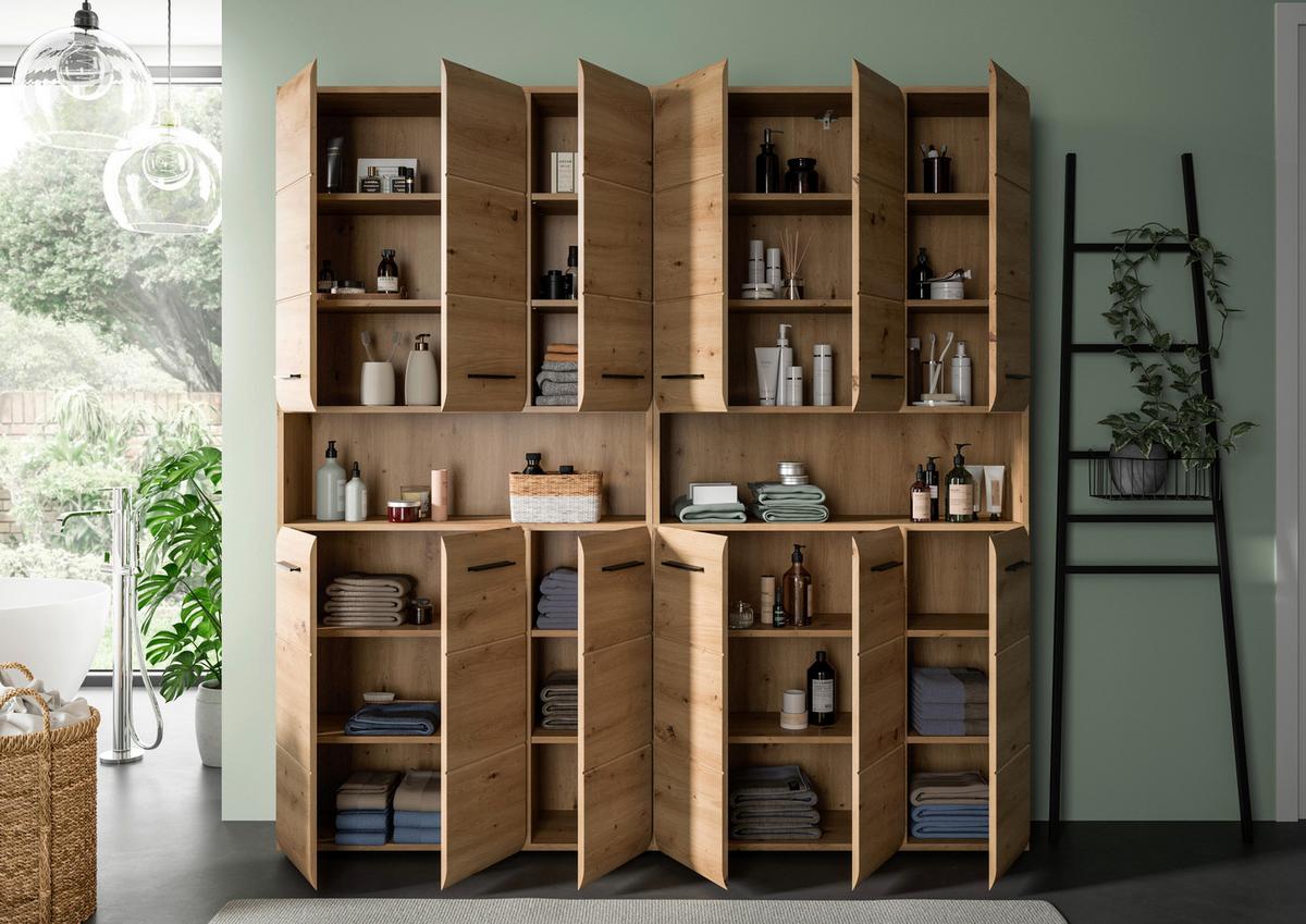 Hochschrank Ice Eiche Artisan - Schwarz/Eiche Artisan, Basics, Holzwerkstoff/Kunststoff (180cm) - MID.YOU