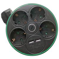 Kabeltrommel Jake Grün/Schwarz ca.  1,4m - Schwarz/Grün, Kunststoff (13/13/5,6cm) - Mömax