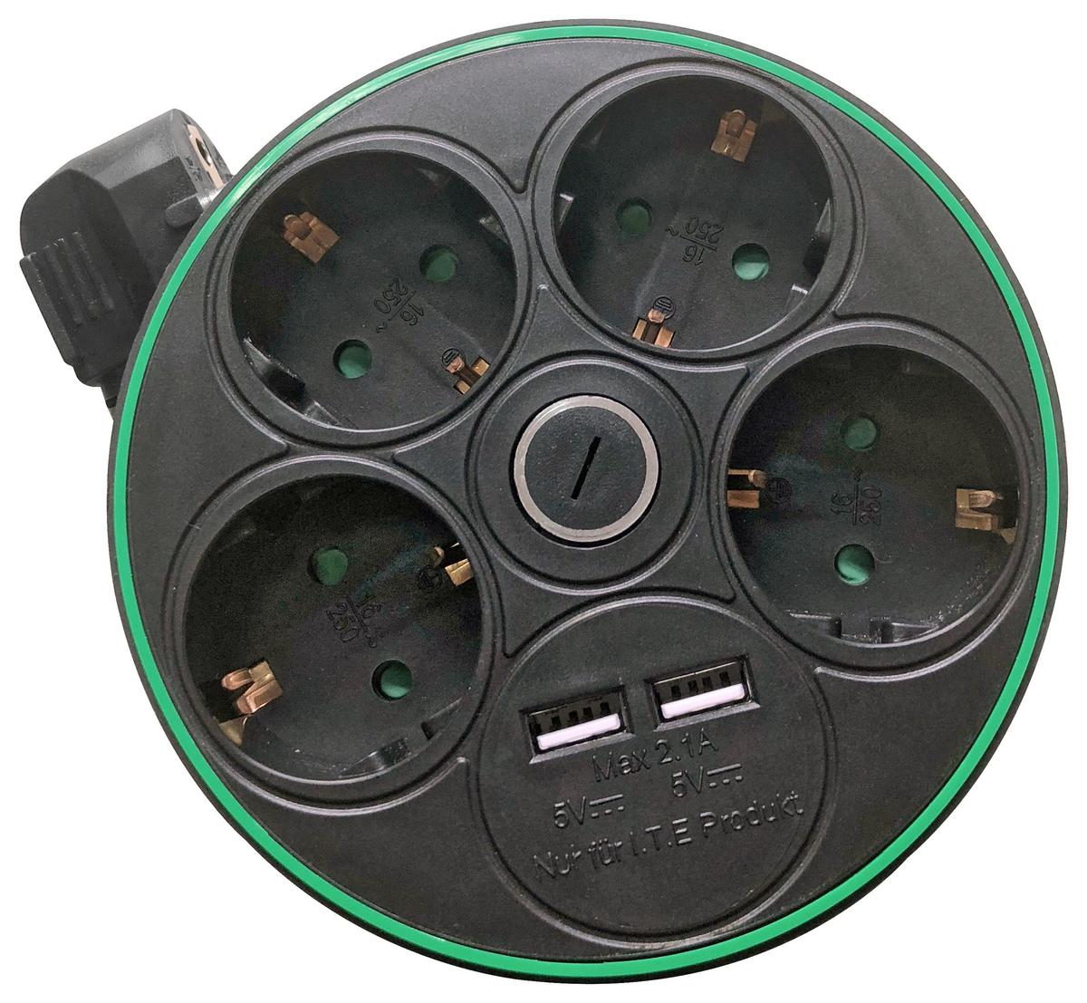 Kabeltrommel Jake Grün/Schwarz ca.  1,4m - Schwarz/Grün, Kunststoff (13/13/5,6cm) - Mömax