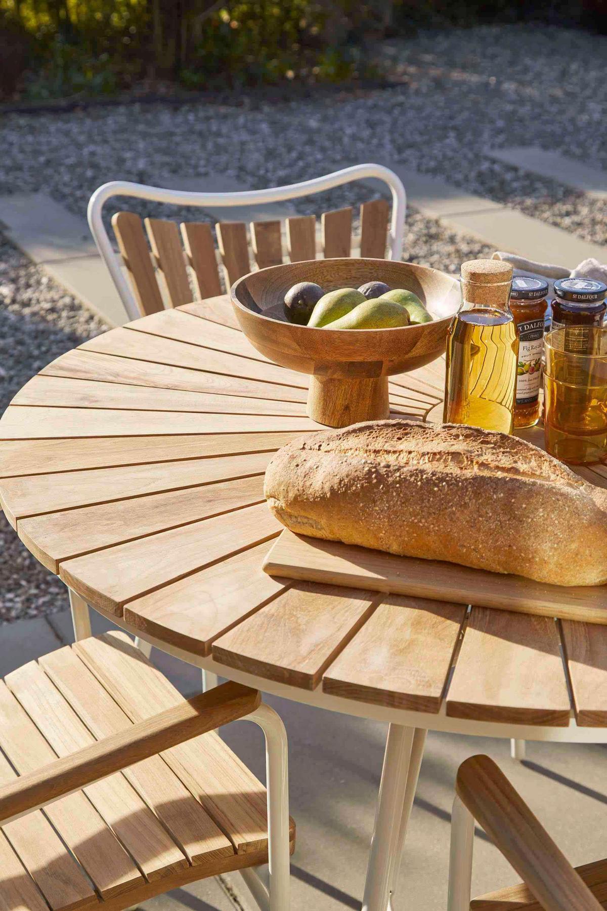 Gartentischgruppe Ellen Weiß/Teak 5-tlg. - Naturfarben/Weiß, Natur, Holz - Gardenson