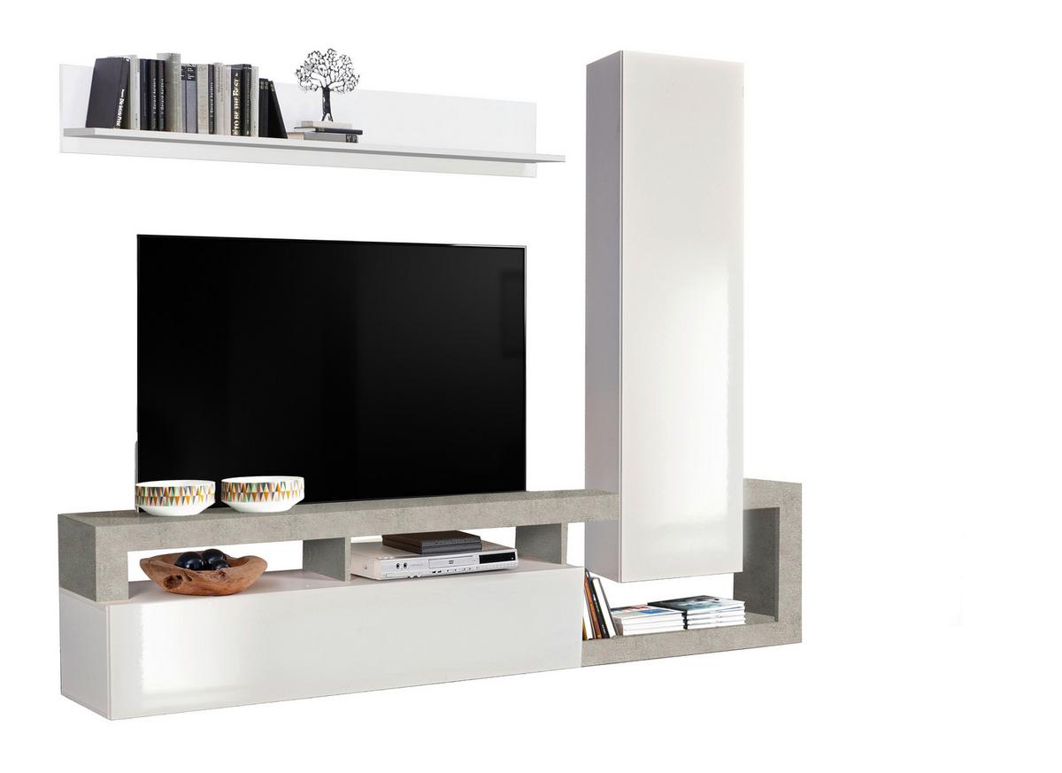 Szekrénysor Dallas - világosszürke/fehér, Basics, faalapú anyag (219/173/35cm)