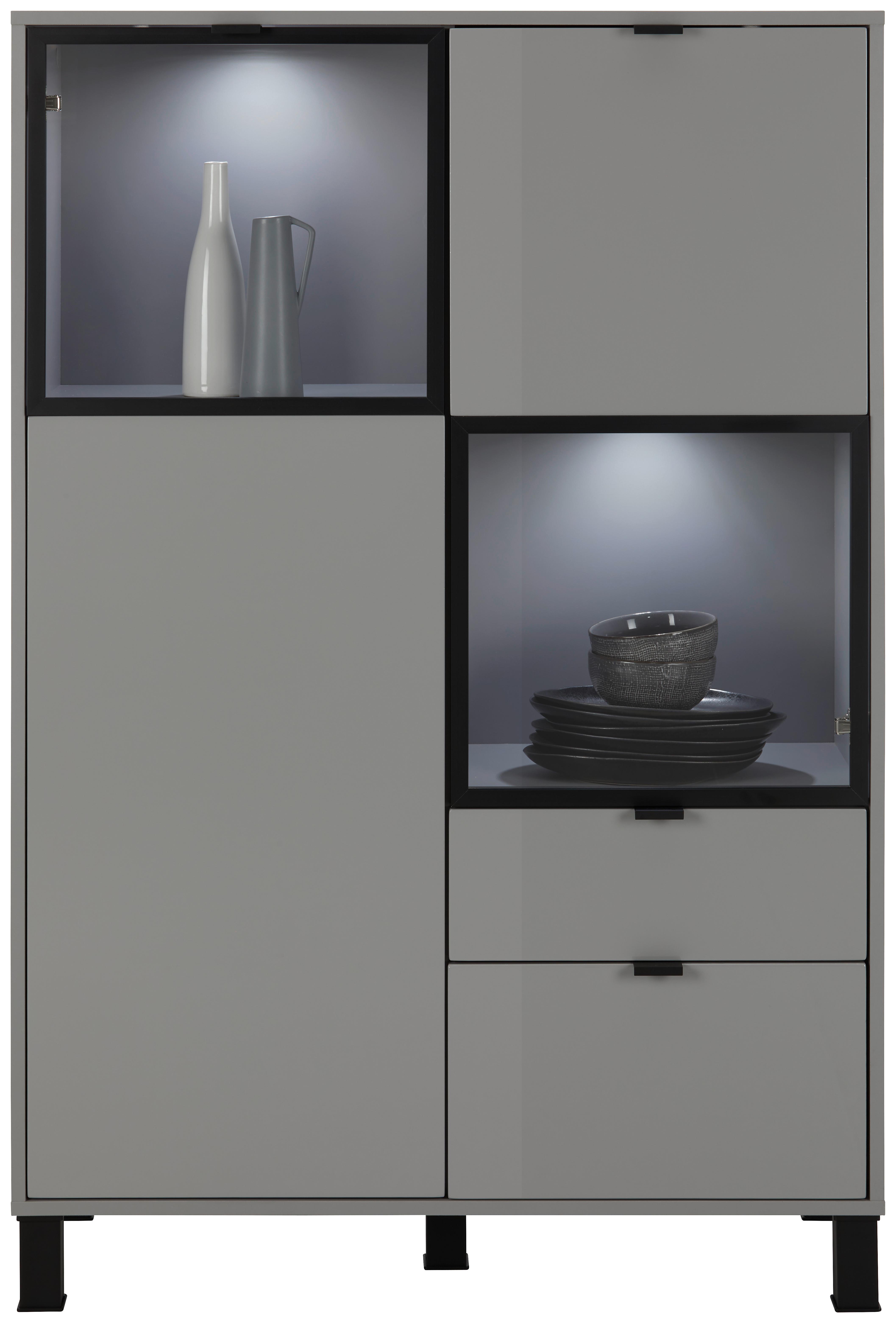 Highboard In Grau - Schwarz/Grau, Modern, Glas/Holzwerkstoff (94/141/38cm) - Mömax