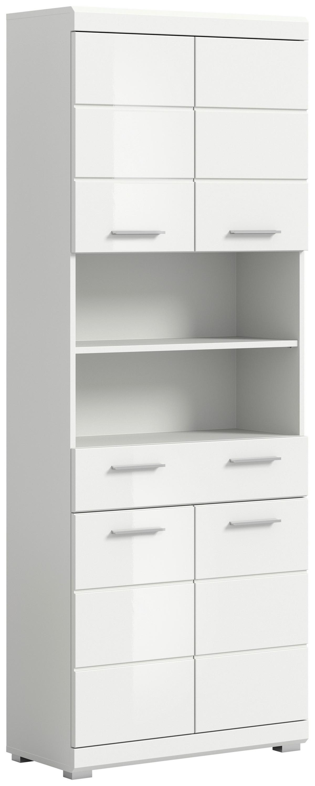 Hochschrank SCOUT Weiß Hochglanz ca.74x191x31cm - Weiß Hochglanz/Silberfarben, MODERN, Holzwerkstoff/Kunststoff (74/191/31cm) - MID.YOU