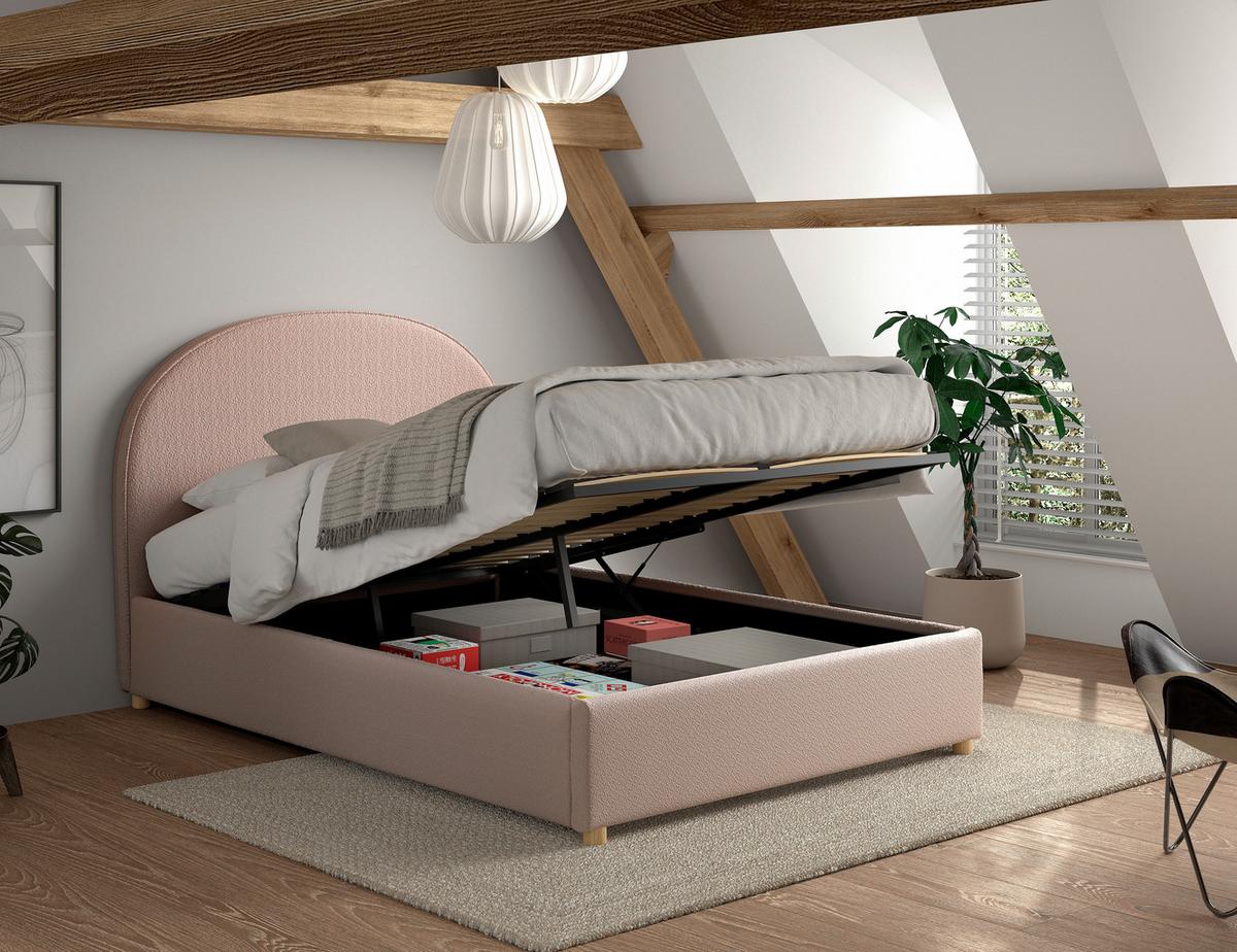Kinder-/Juniorbett MOON Rosa ca. 140x200 cm Bouclé - Naturfarben/Rosa, ROMANTIK / LANDHAUS, Holz/Textil (140/200cm) - Vipack