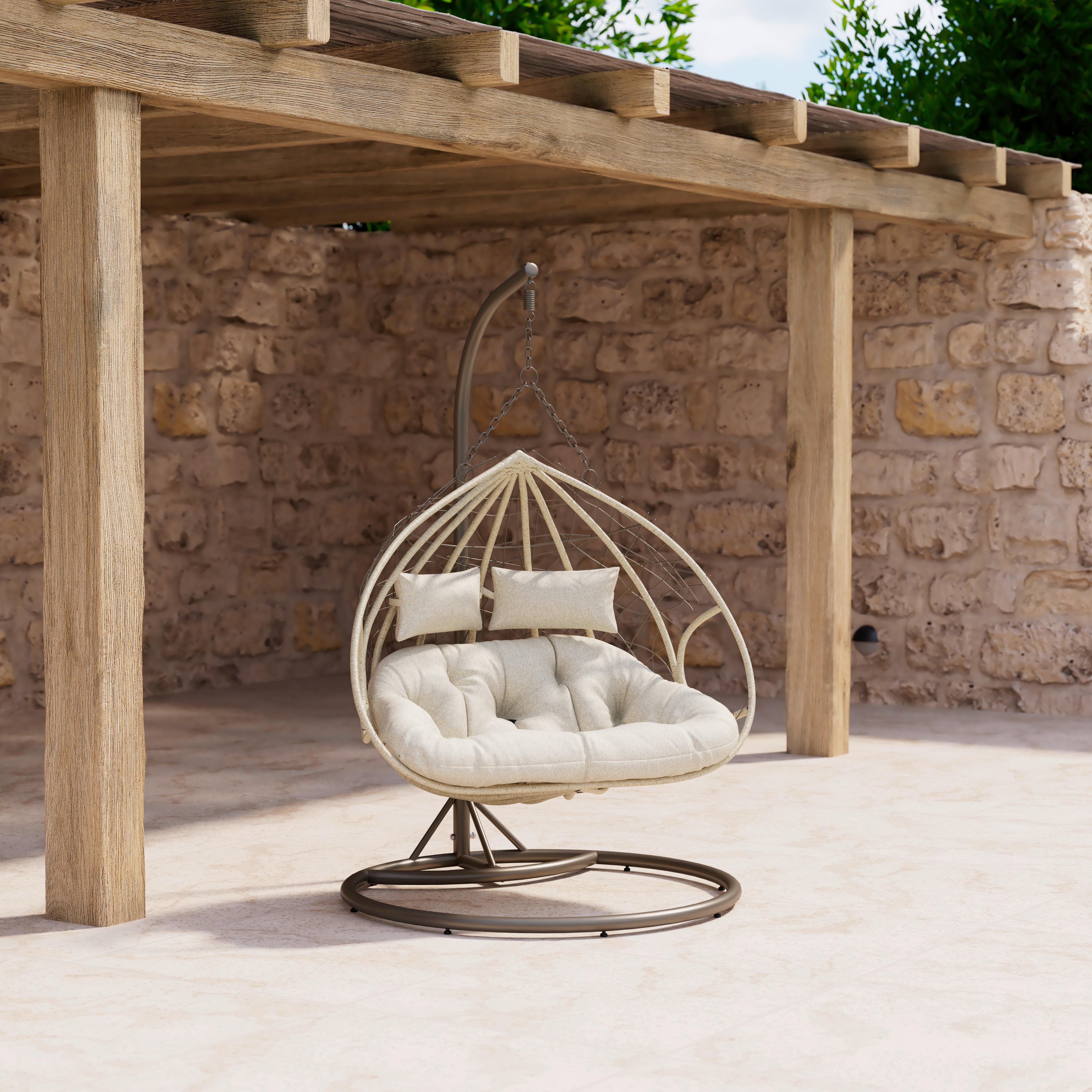 Hängesessel Enea Creme Metall/Kunststoff/Outdoorstoff - Creme/Grau, MODERN, Kunststoff/Textil (133/205/120cm) - Bessagi Garden