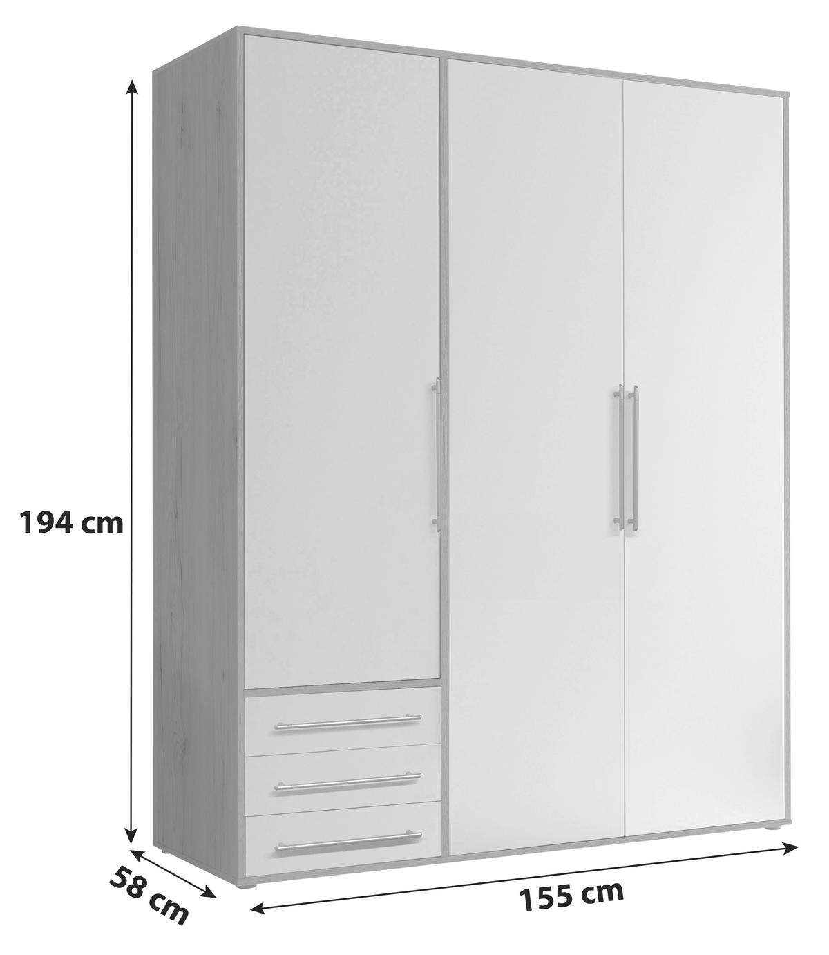 Omara S Klasičnimi Vrati Lyss, Bela, Hrast, 155 Cm - srebrne barve/bela, Moderno, umetna masa/leseni material (155/194/58cm) - Livetastic