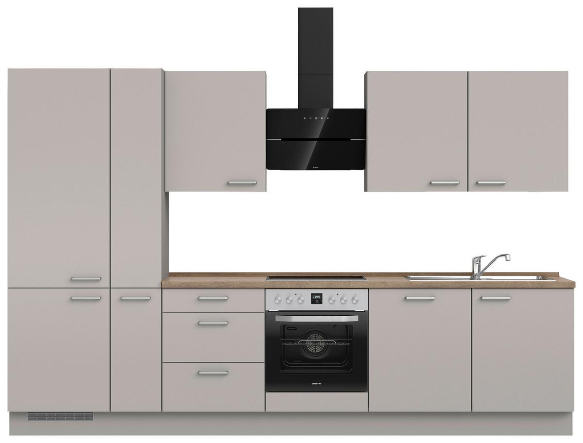 Küchenblock Touch High m. Geräten Grau - Eiche dunkel/Edelstahlfarben, MODERN, Holzwerkstoff/Metall (330cm) - Nobilia