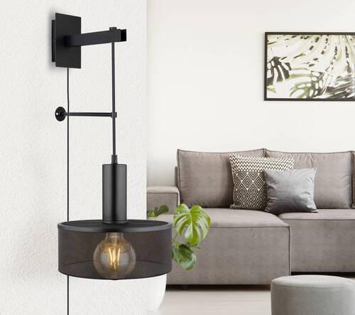Wandleuchte Jedd Schwarz max. 60 Watt - Schwarz, Design, Metall (25/29,5/57cm) - Globo