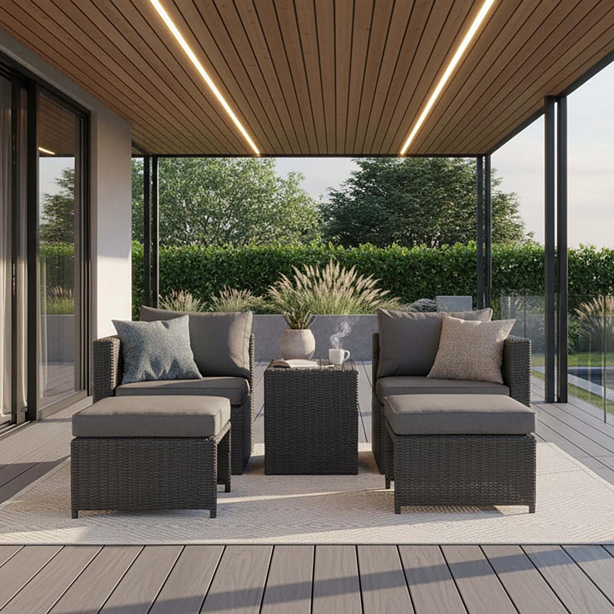 GARTENSET QUAD - Schwarz/Grau, KONVENTIONELL, Kunststoff/Metall - Gardenson