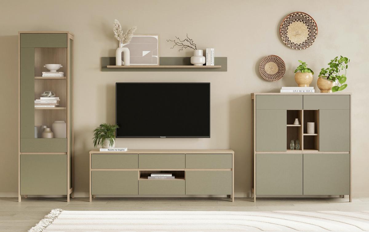 Wohnwand Stranda Eukalyptusholzfarben - Eukalyptusholzfarben/Eichefarben, Design, Holzwerkstoff (363/195/39cm) - MID.YOU