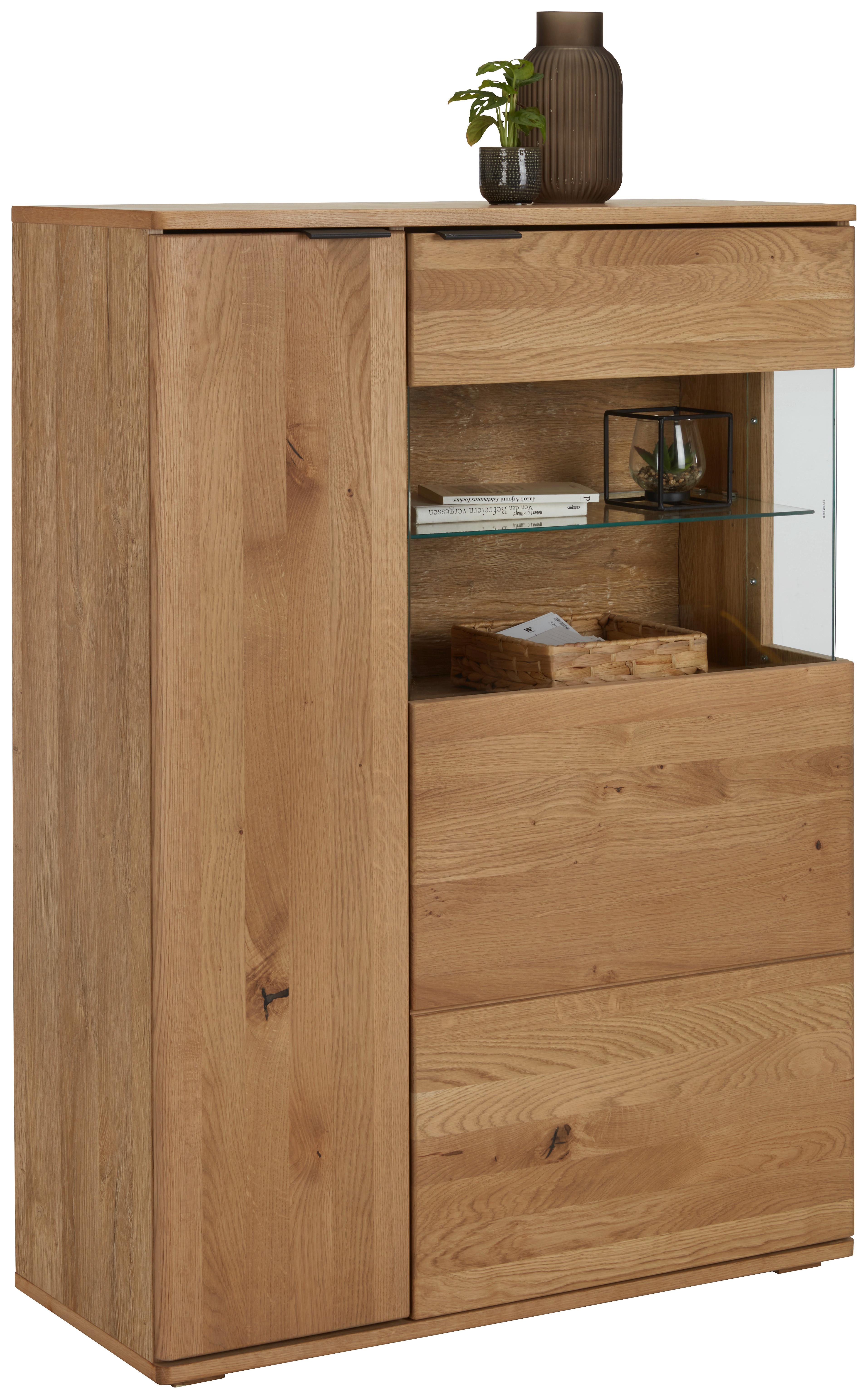 Highboard Valera in Wildeiche - Wildeiche/Schwarz, MODERN, Glas/Holz (90/123/37cm) - Premium Living