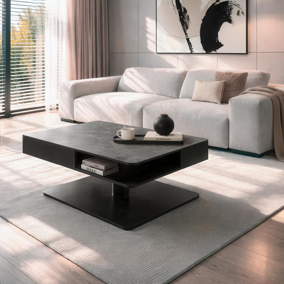 STOLIK KAWOWY MADRID 2 - czarny/szary, Basics, materiał drewnopochodny/metal (110/65/42-57cm) - Dieter Knoll