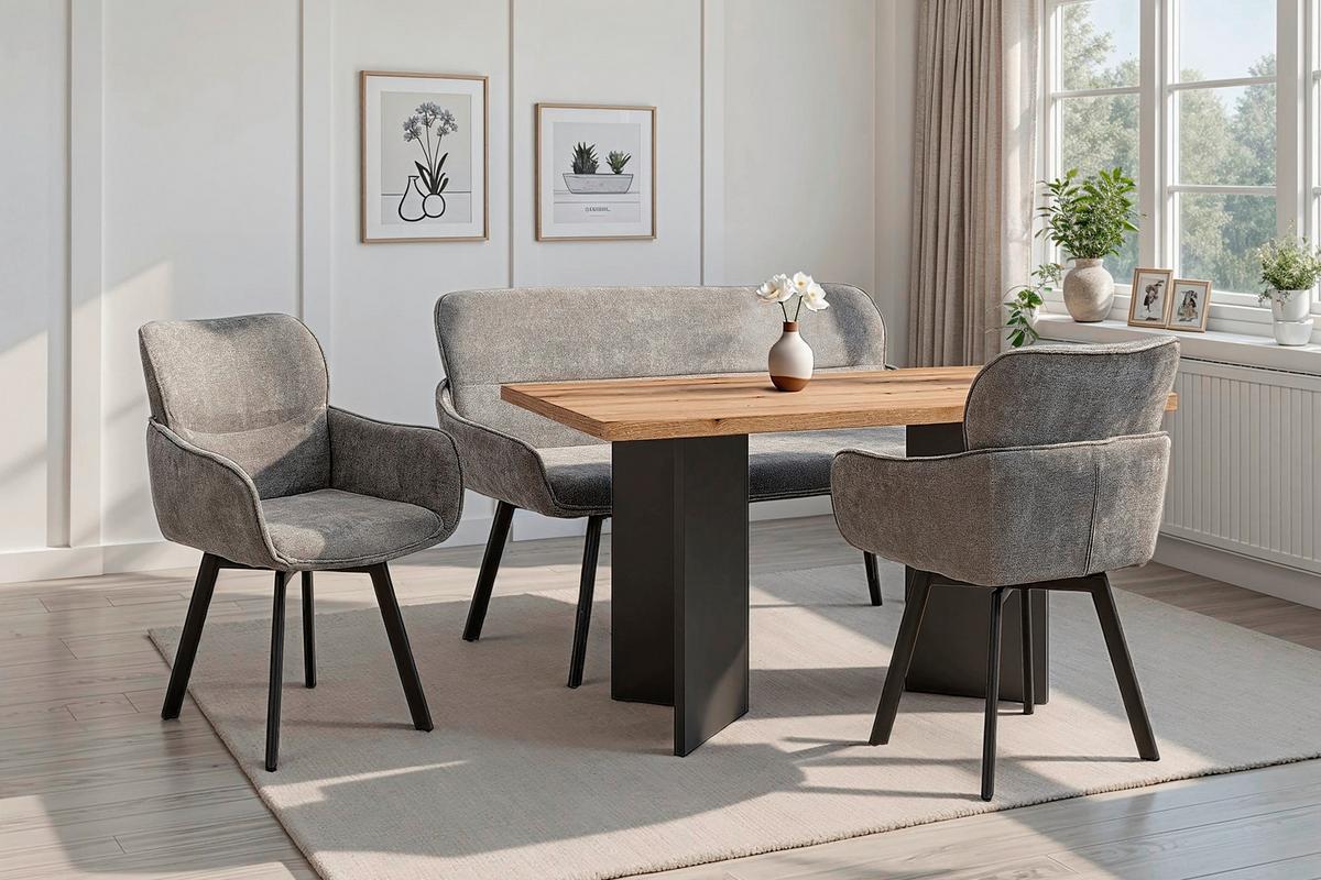 SITZBANK RICO - Dunkelgrau/Schwarz, MODERN, Textil/Metall (140/90/62cm) - MID.YOU