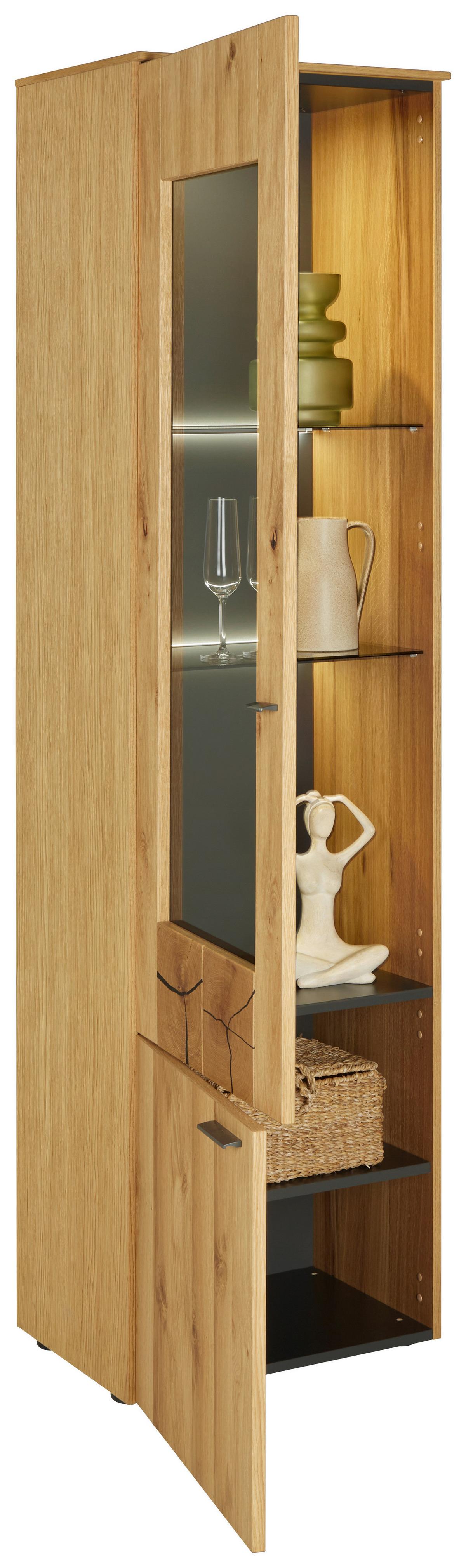 Vitrine in Eichefarben - Eichefarben/Schwarz, Modern, Glas/Holzwerkstoff (55/199/41cm) - Premium Living