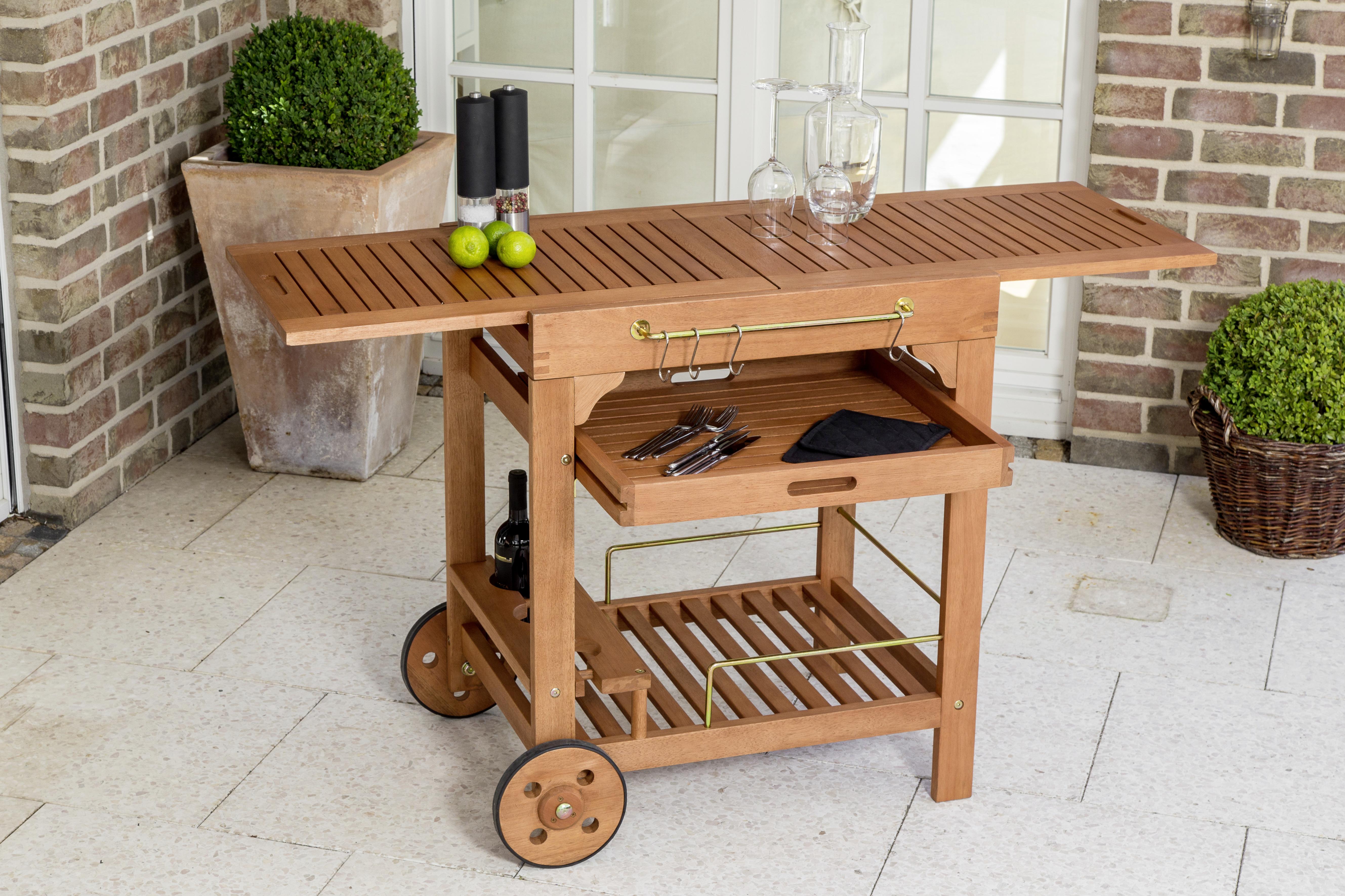 Garten-Servierwagen aus Eukalyptus, natur - Naturfarben, KONVENTIONELL, Holz/Metall (75/75/84cm) - Gardenson