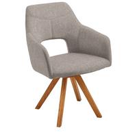 KRZESŁO Z PODŁOKIETNIKAMI EVITA - kolor dębowy/cappuccino, Design, drewno/tkanina (57/84/57cm) - Voleo