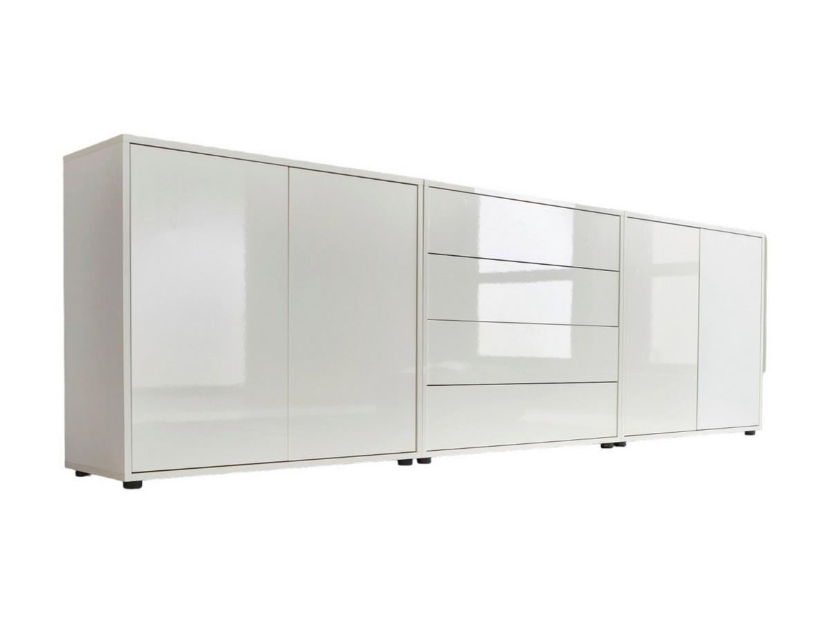 Sideboard Mailand Set 5 Weiß - Weiß Hochglanz/Schwarz, MODERN, Holzwerkstoff/Kunststoff (237/73/33cm) - MID.YOU