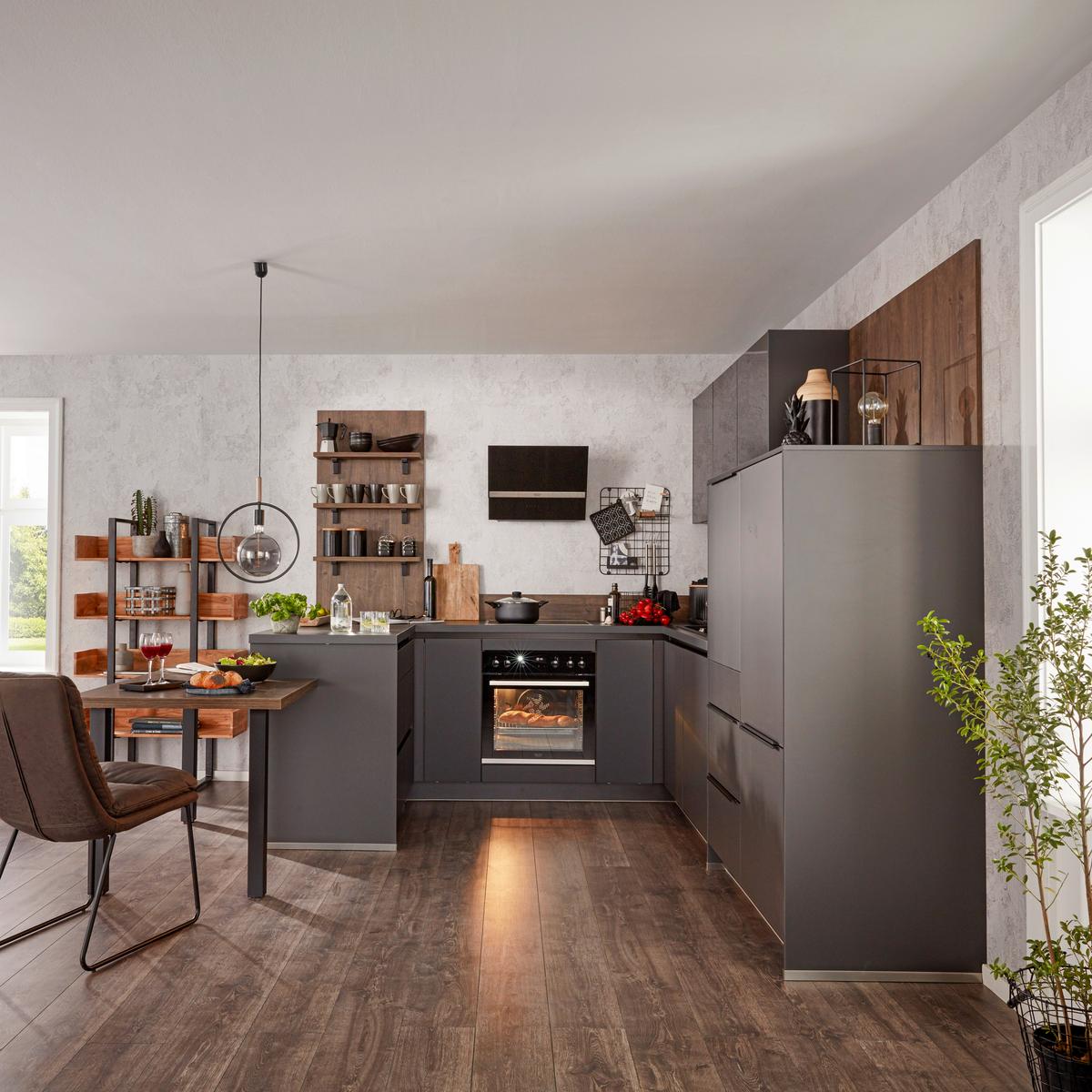 Einbauküche IP3150 - Graphitfarben, MODERN, Holzwerkstoff (255/305cm) - Impuls