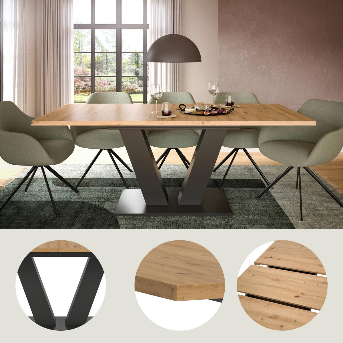 Ausziehtisch Marlon Grau/Eiche ca. 150-190x90x75 cm - Trend, Holzwerkstoff (150-190/90/75cm) - MID.YOU