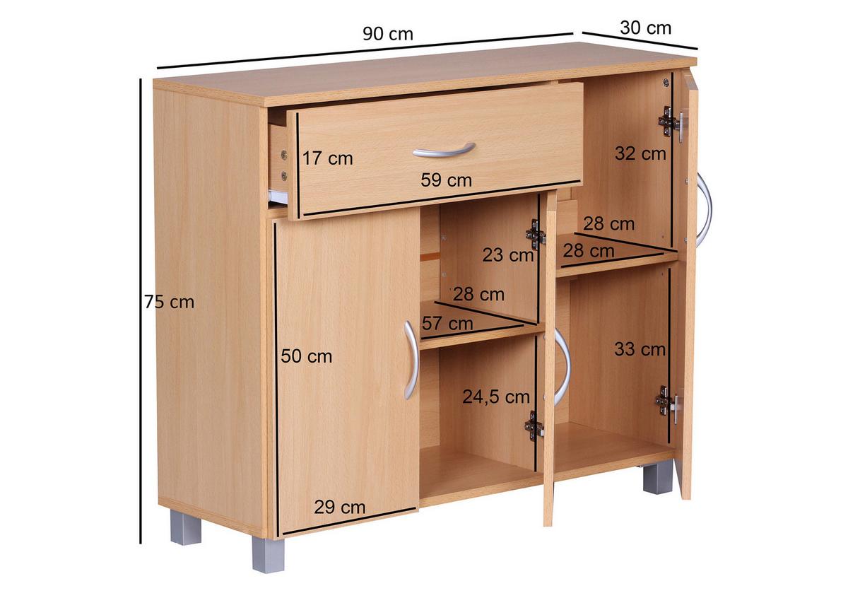Komoda Jarry - siva/barve bukve, Konvencionalno, leseni material (90/75/30cm) - MID.YOU