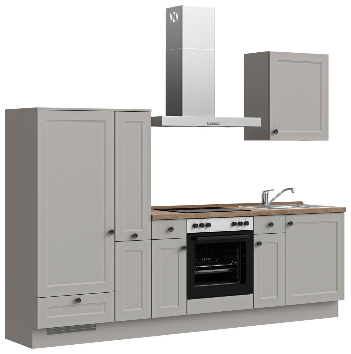 Küchenblock Cascada Low m. Geräten Grau - Eiche dunkel/Schwarz, MODERN, Holzwerkstoff/Metall (270cm) - Nobilia