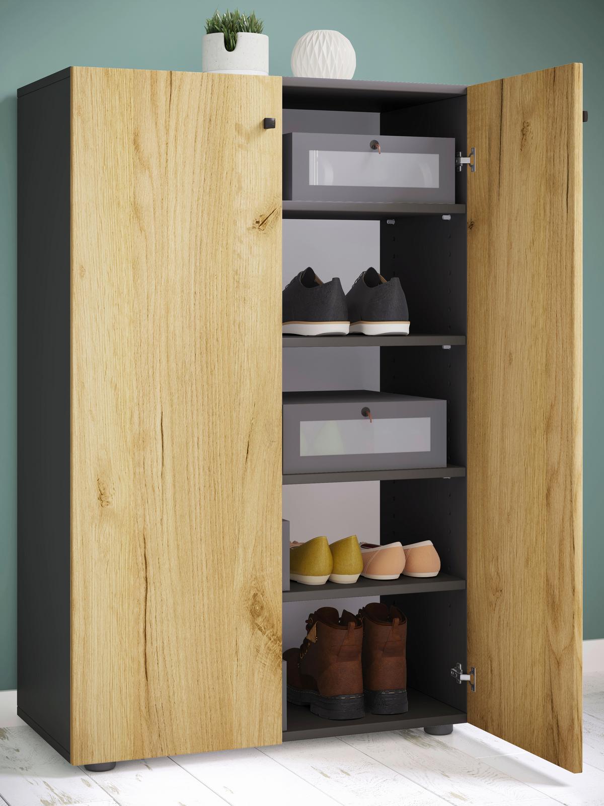 SCHUHSCHRANK LONA XL 5 DT - Honigeiche/Anthrazit, Design, Holzwerkstoff/Kunststoff (70/110/39cm) - MID.YOU