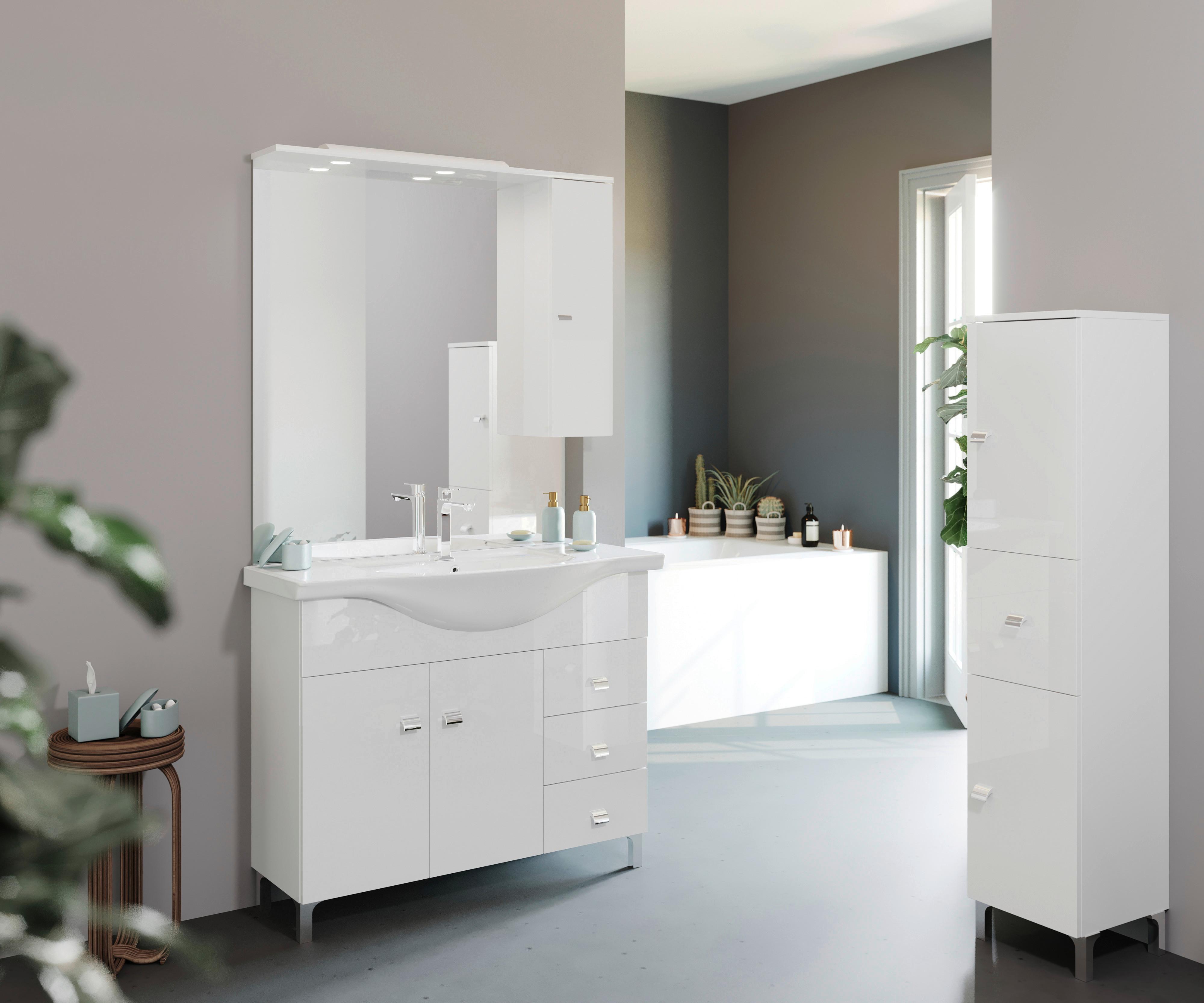 Fürdőszobablokk Smart 105 - fehér, Modern, faalapú anyag/kerámia (106/193/50cm)