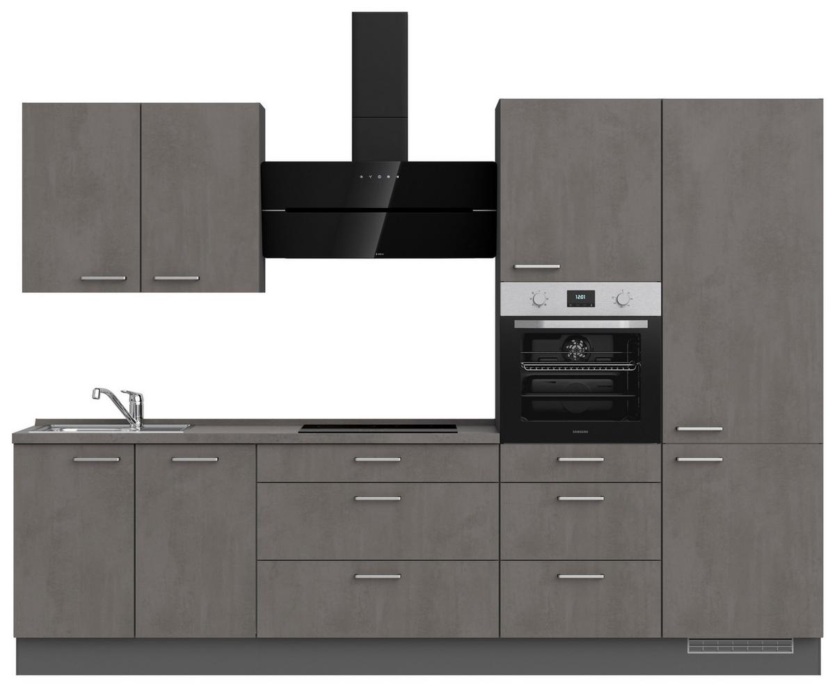 Küchenblock Riva High m. Geräten Schieferfarben - Schieferfarben/Edelstahlfarben, MODERN, Holzwerkstoff/Metall (300cm) - Nobilia