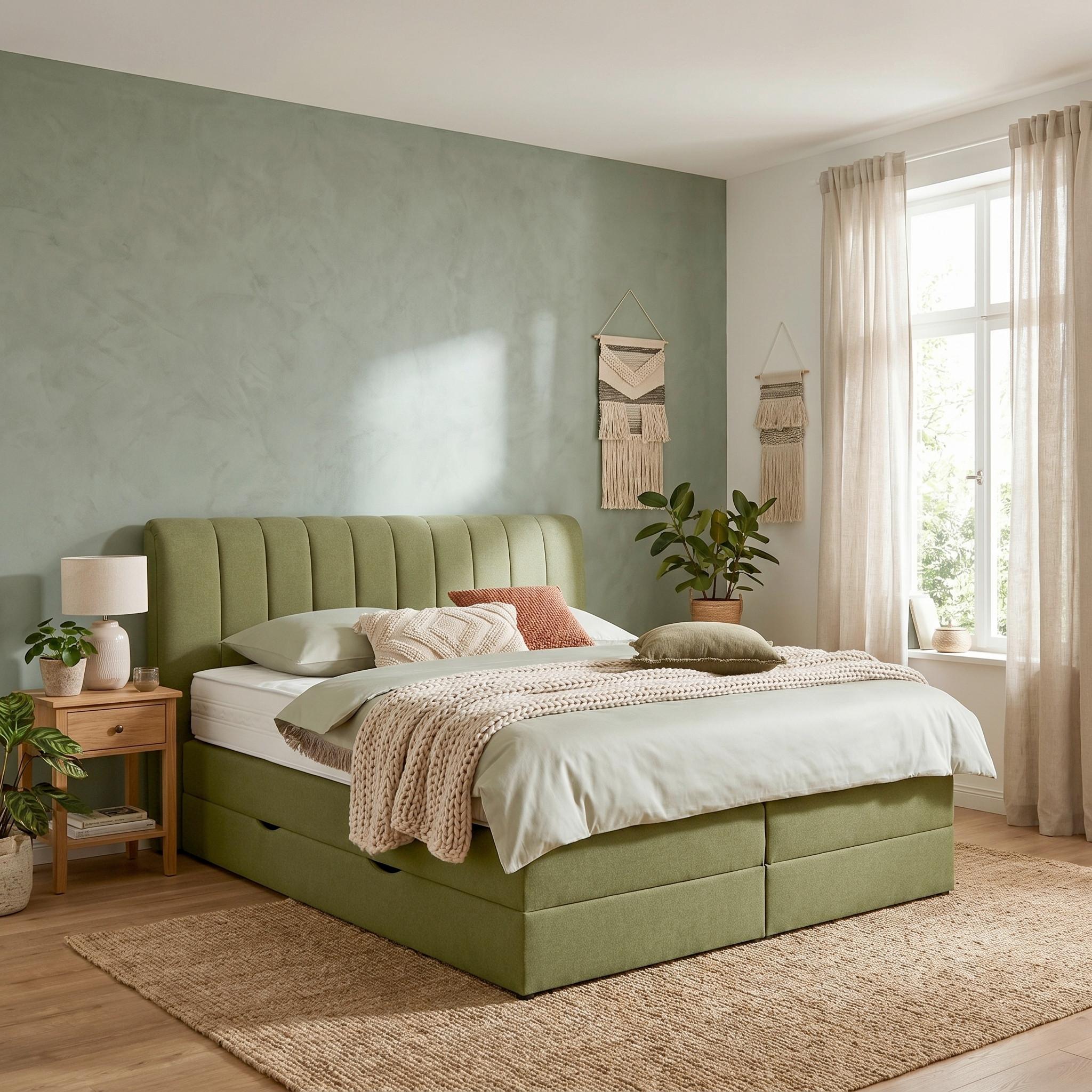 Boxspringbett Belano Grün ca. 200x200cm - Grün, KONVENTIONELL, Holz/Holzwerkstoff (200/200cm) - Premium Living