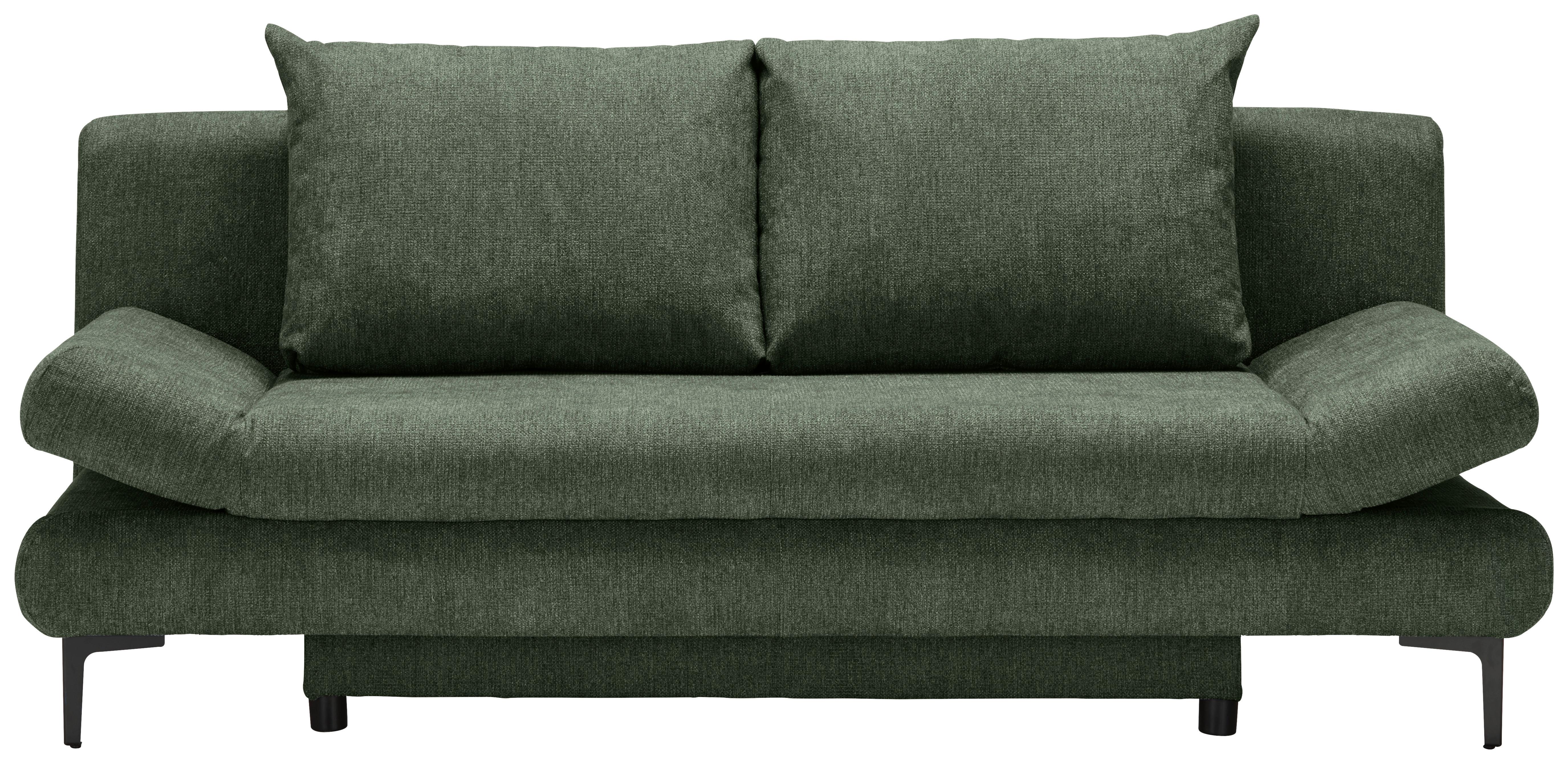 Schlafsofa in Dunkelgrün mit Bettfunktion - Dunkelgrün/Schwarz, MODERN, Textil (191/42-76/86cm) - Based