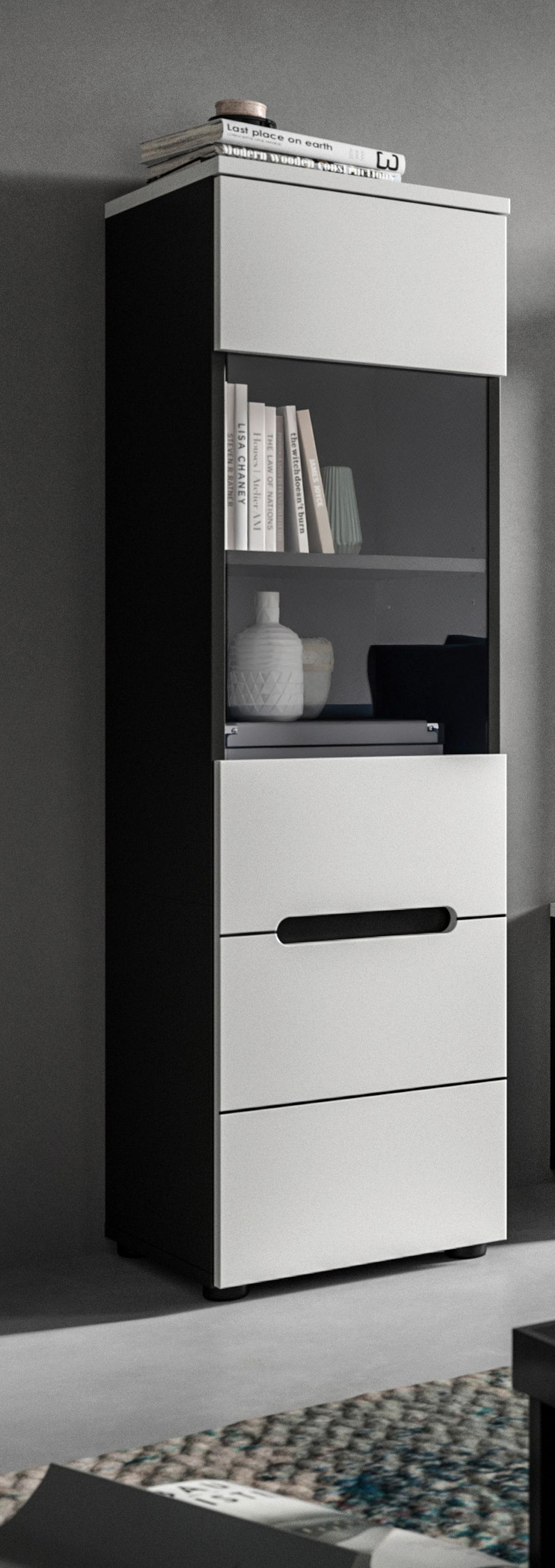 Vitrina Canu, Bela, Siva - temno siva/črna, Design, umetna masa/leseni material (36/125/33cm) - Livetastic