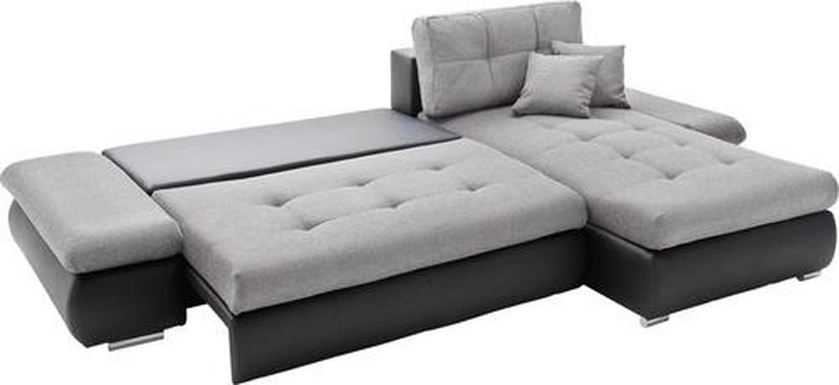Wohnlandschaft in Grau mit Bettfunktion - Schwarz/Grau, MODERN, Textil (303/185cm) - Based